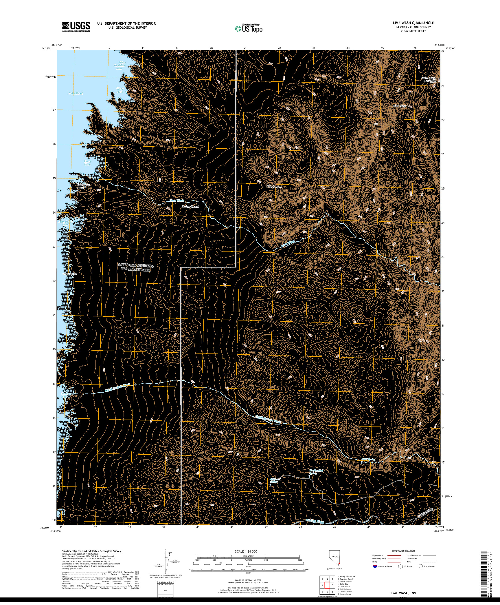 USGS US TOPO 7.5-MINUTE MAP FOR LIME WASH, NV 2018