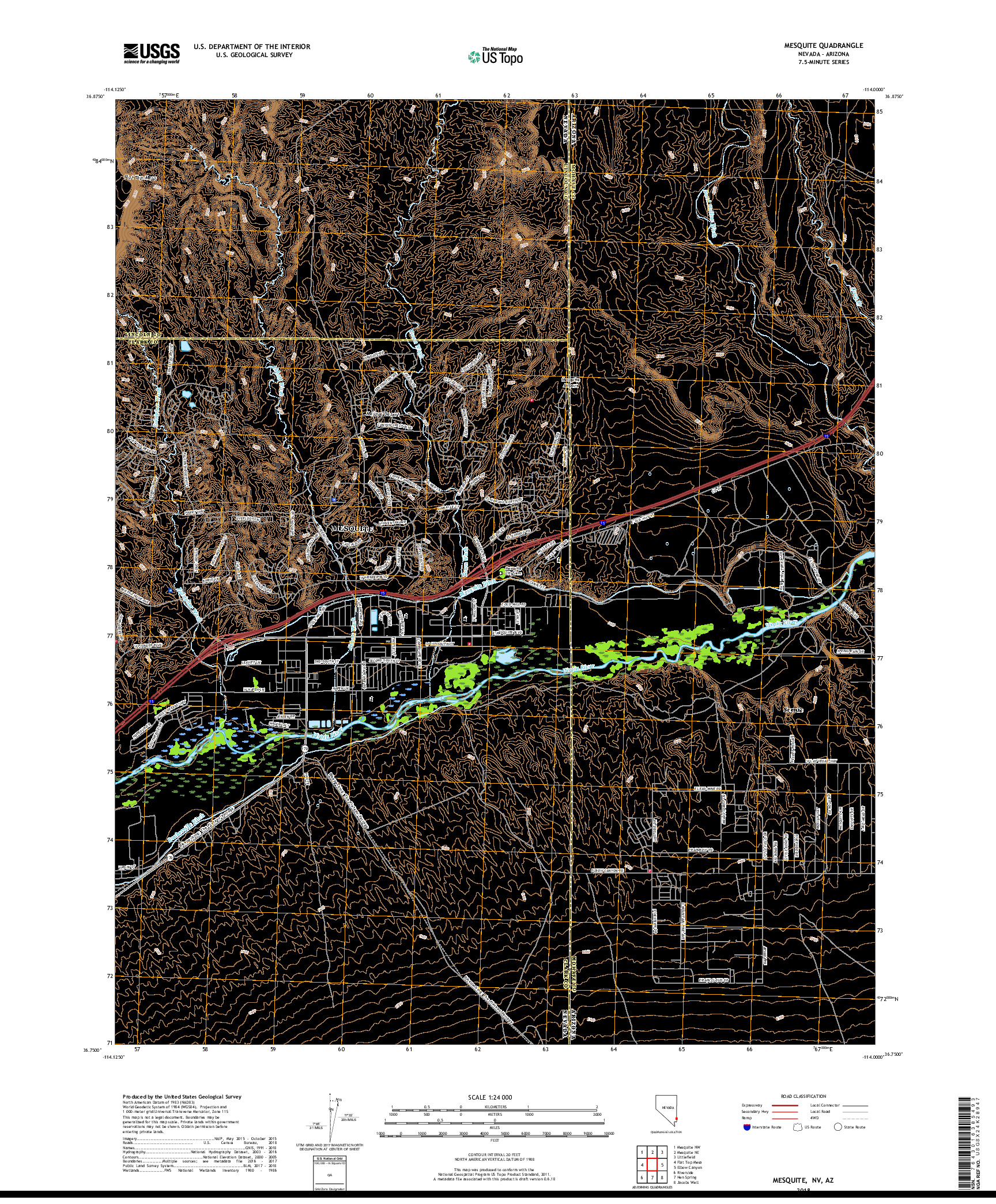 USGS US TOPO 7.5-MINUTE MAP FOR MESQUITE, NV,AZ 2018