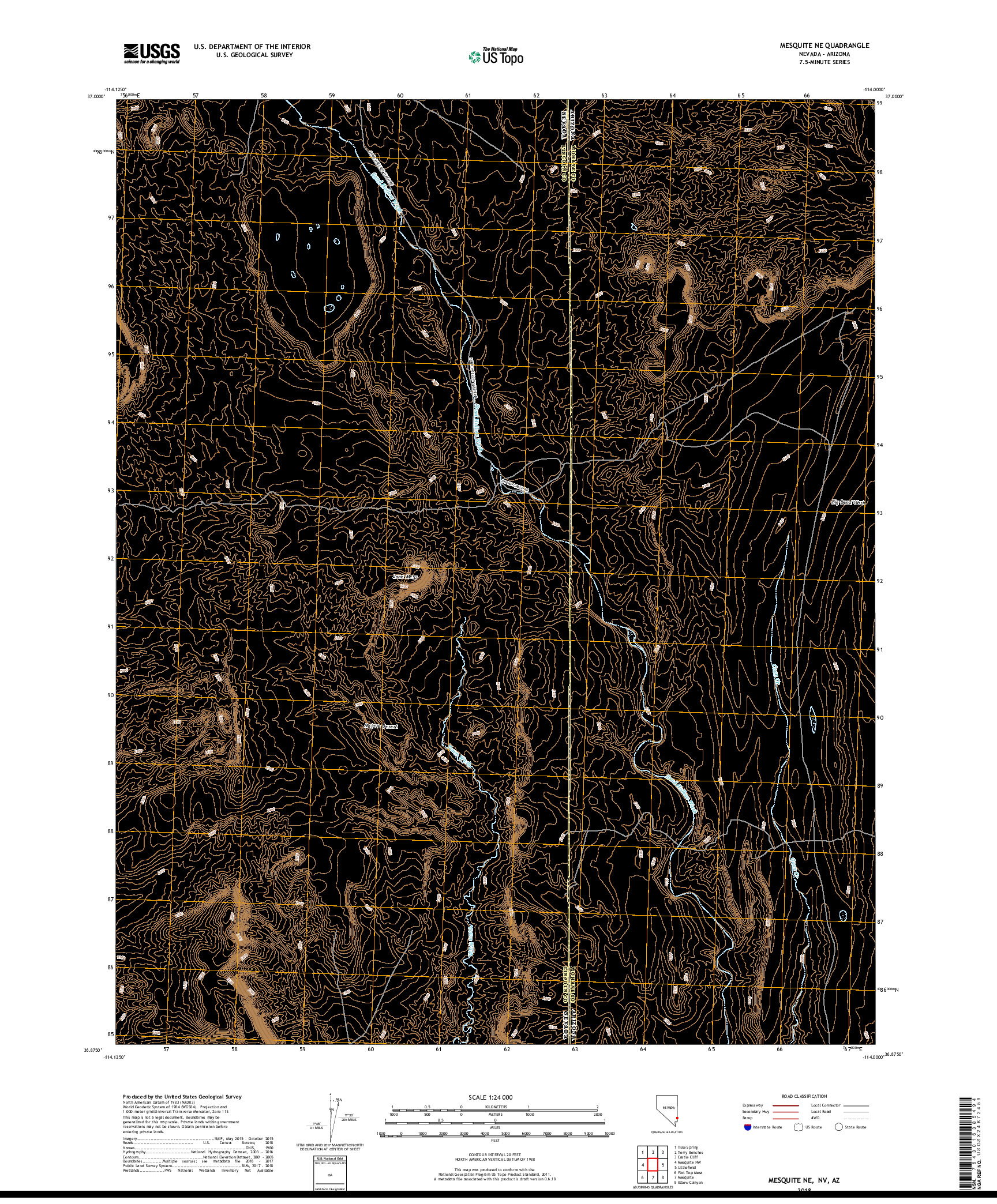 USGS US TOPO 7.5-MINUTE MAP FOR MESQUITE NE, NV,AZ 2018