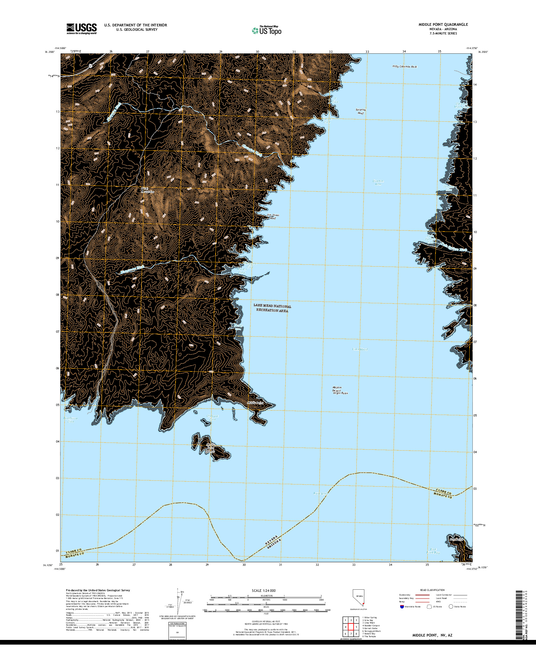 USGS US TOPO 7.5-MINUTE MAP FOR MIDDLE POINT, NV,AZ 2018