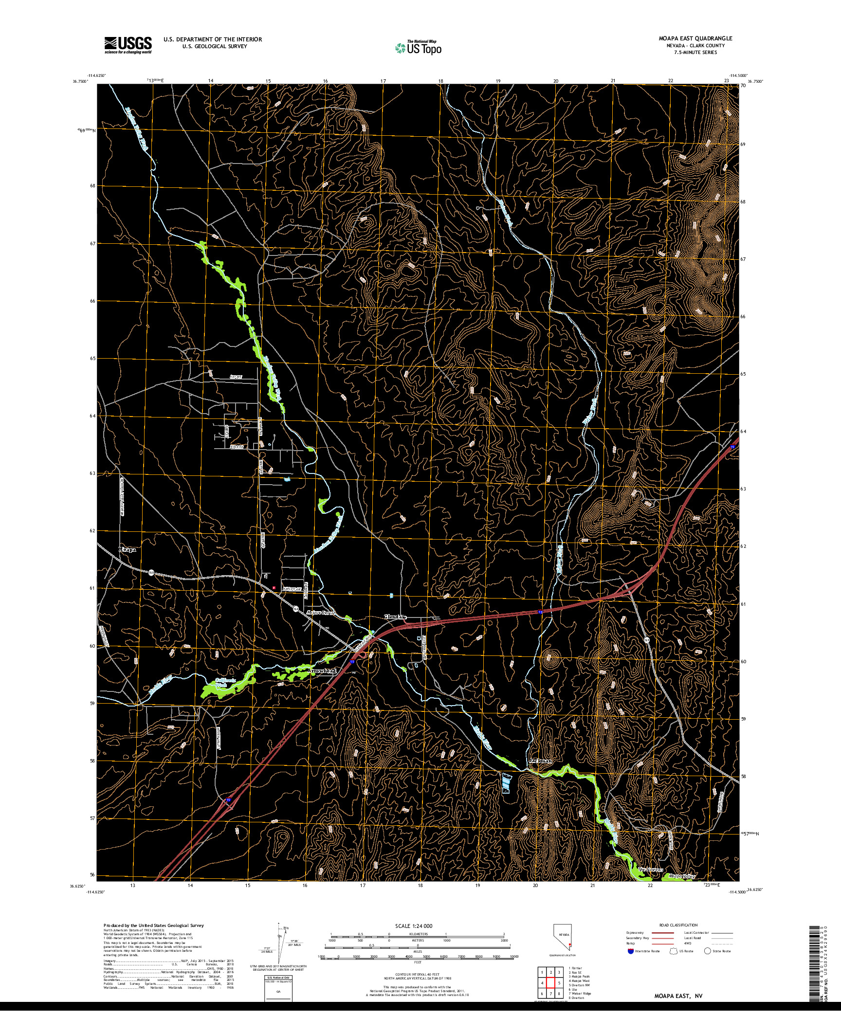 USGS US TOPO 7.5-MINUTE MAP FOR MOAPA EAST, NV 2018