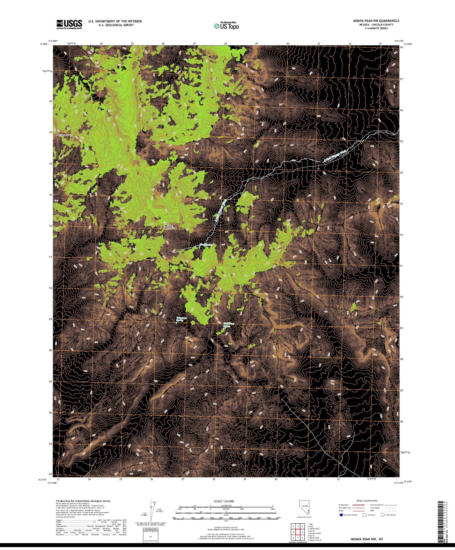 USGS US TOPO 7.5-MINUTE MAP FOR MOAPA PEAK NW, NV 2018