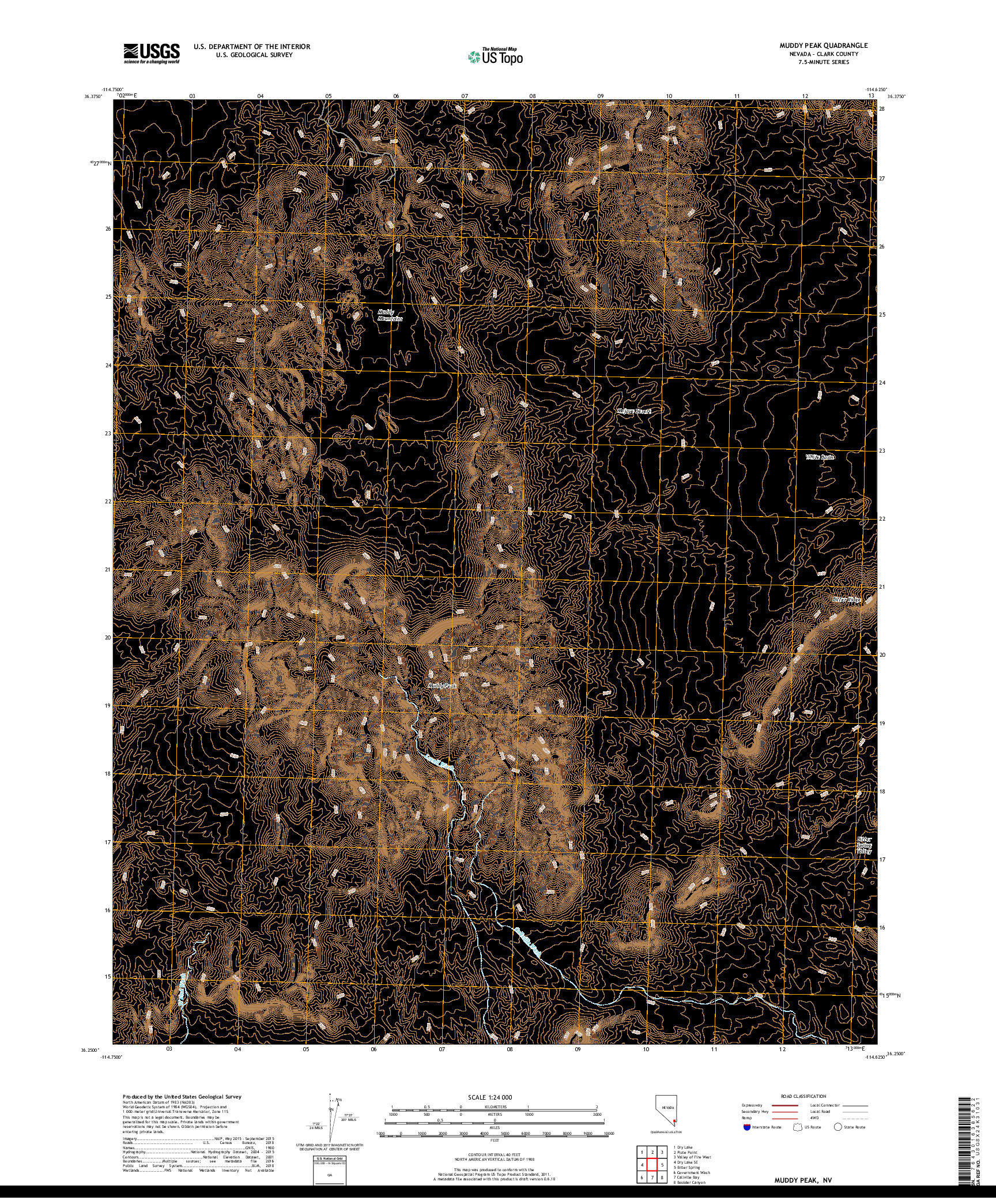 USGS US TOPO 7.5-MINUTE MAP FOR MUDDY PEAK, NV 2018