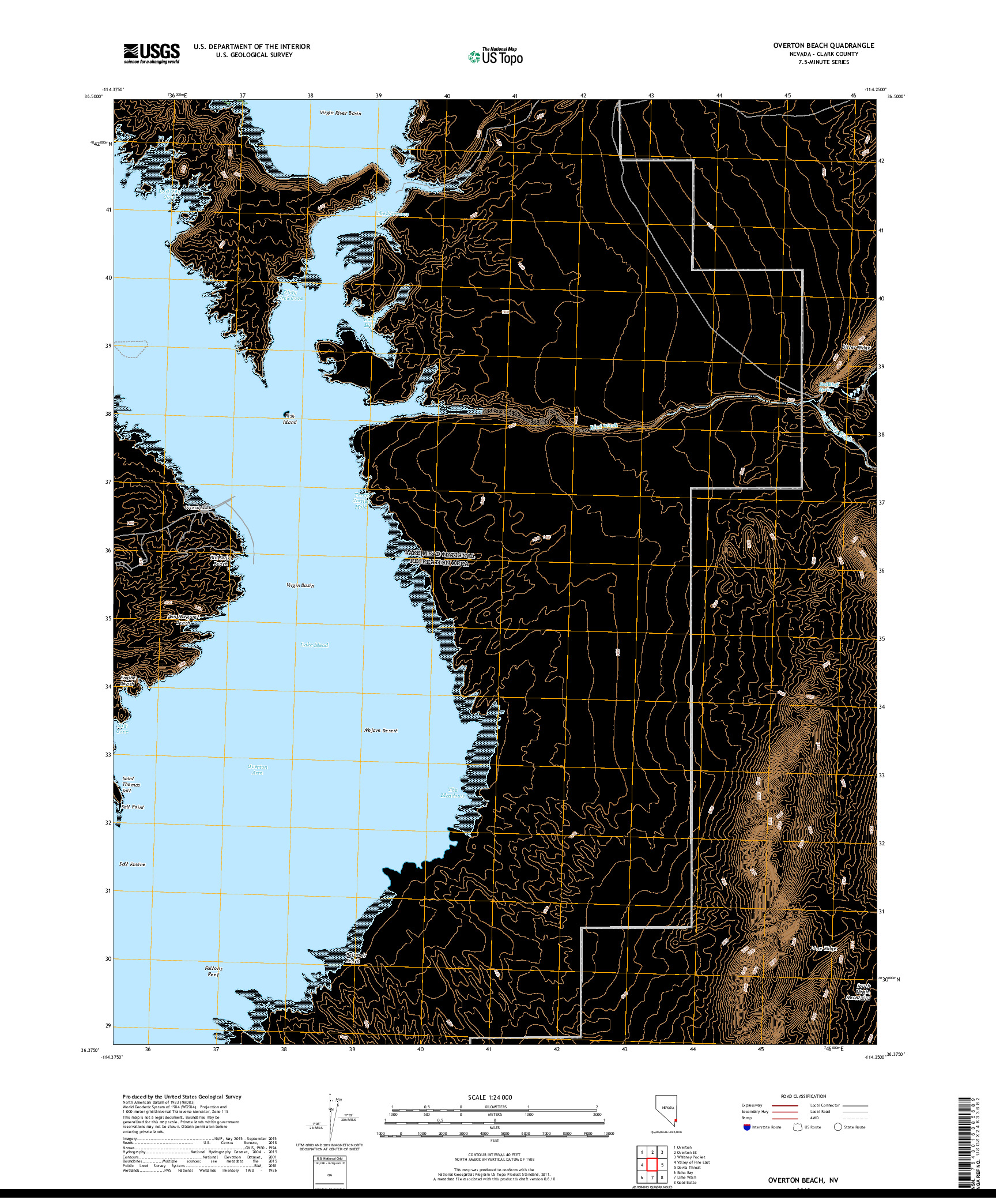 USGS US TOPO 7.5-MINUTE MAP FOR OVERTON BEACH, NV 2018