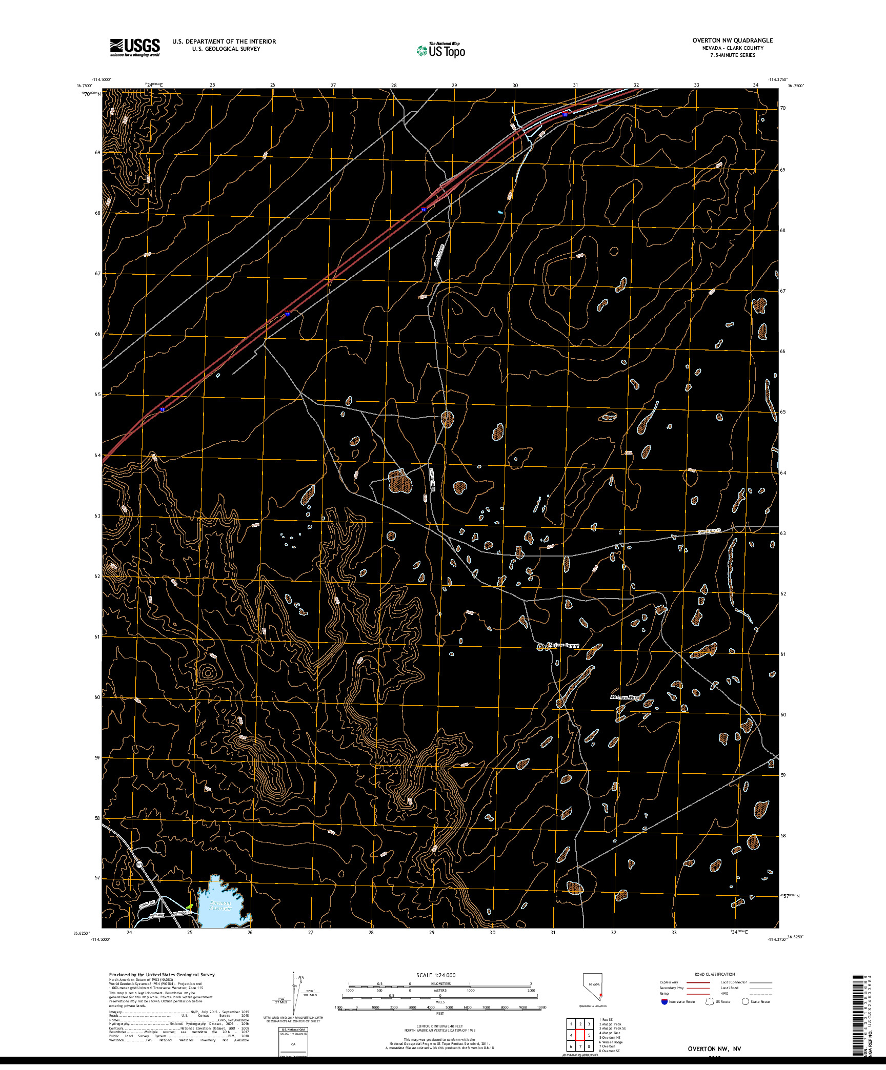 USGS US TOPO 7.5-MINUTE MAP FOR OVERTON NW, NV 2018