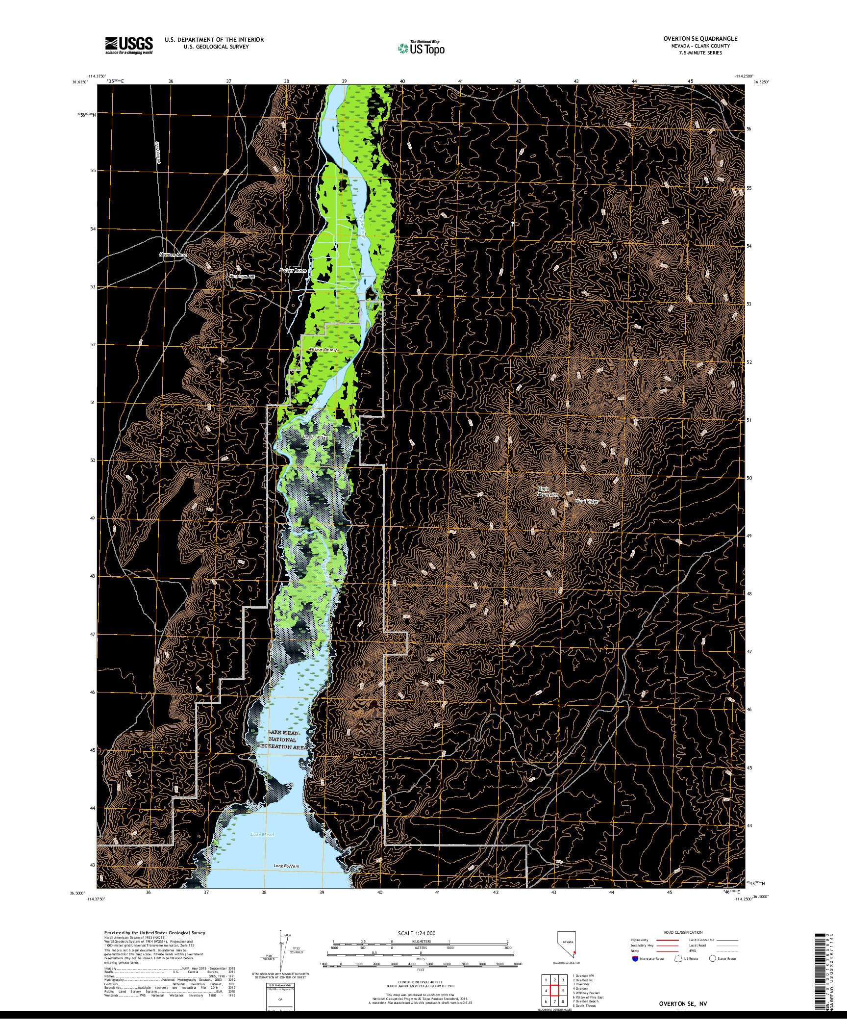 USGS US TOPO 7.5-MINUTE MAP FOR OVERTON SE, NV 2018