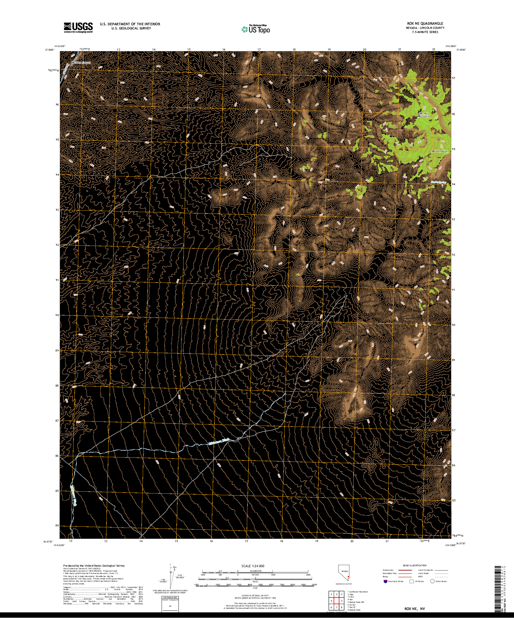 USGS US TOPO 7.5-MINUTE MAP FOR ROX NE, NV 2018