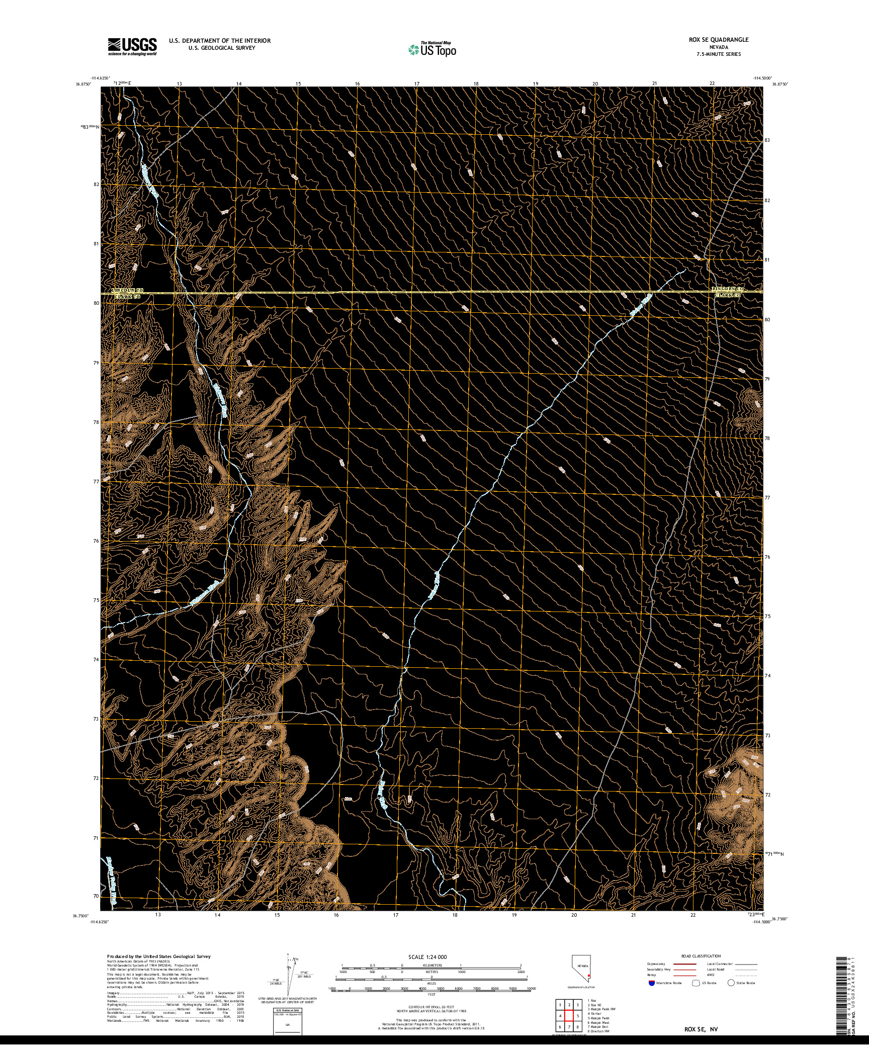 USGS US TOPO 7.5-MINUTE MAP FOR ROX SE, NV 2018