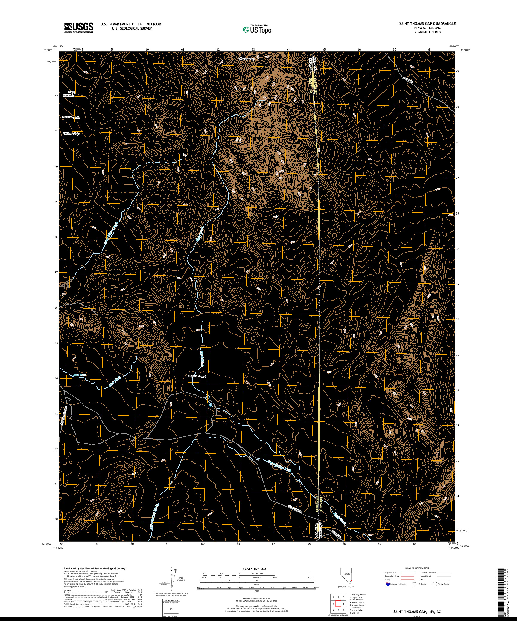 USGS US TOPO 7.5-MINUTE MAP FOR SAINT THOMAS GAP, NV,AZ 2018