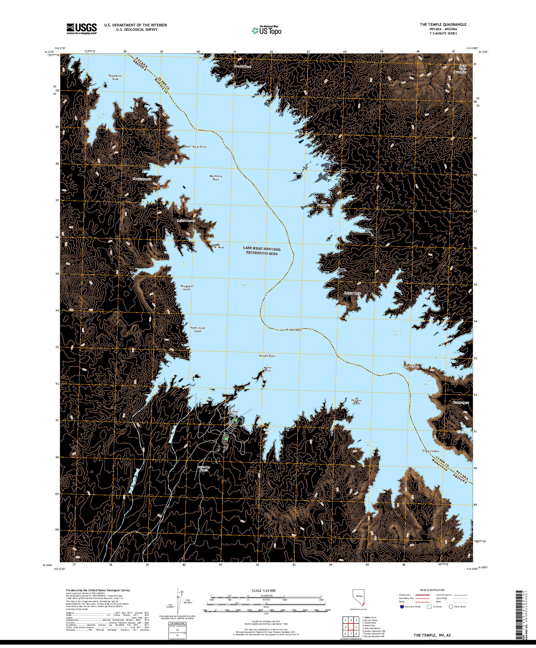 USGS US TOPO 7.5-MINUTE MAP FOR THE TEMPLE, NV,AZ 2018