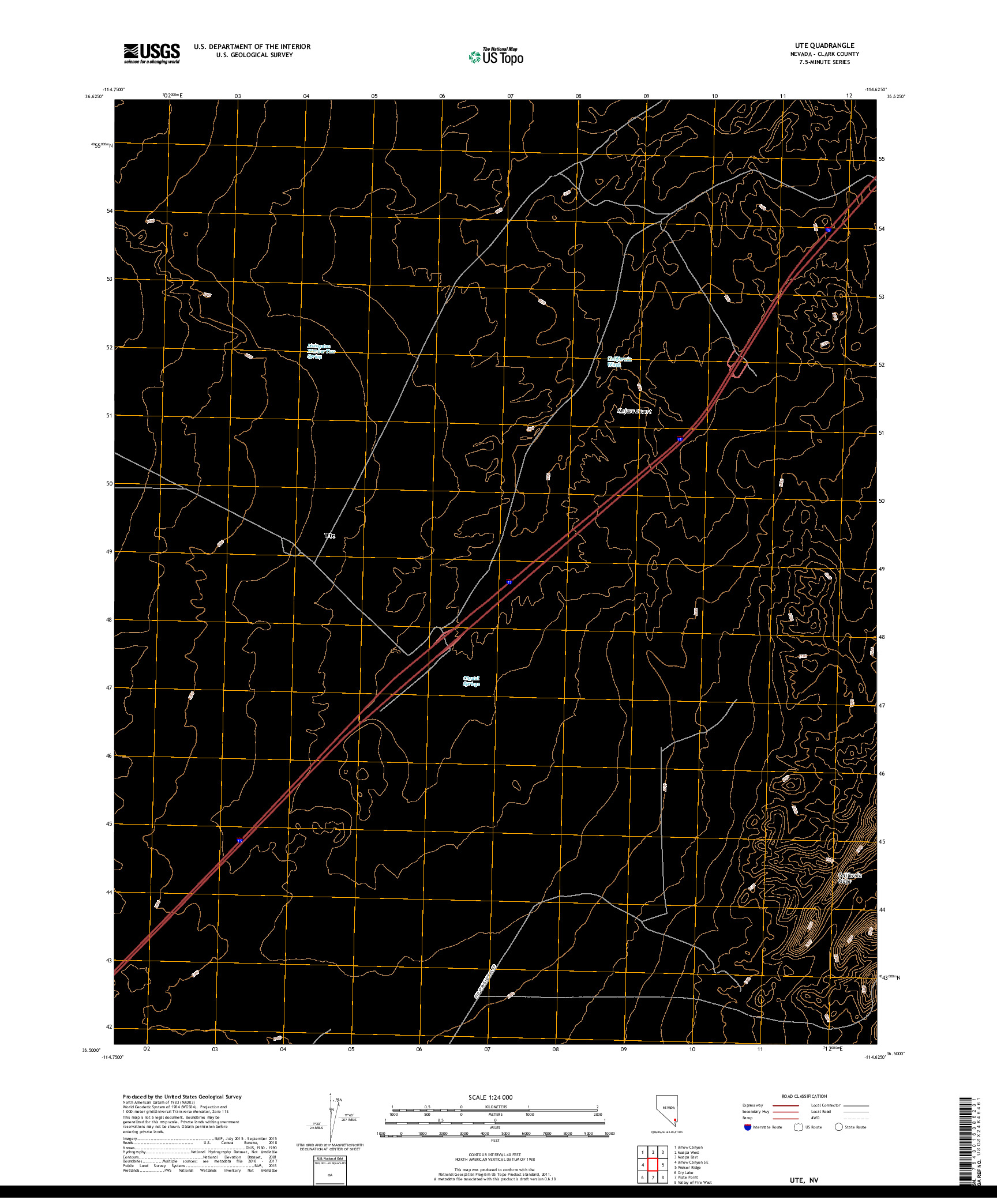 USGS US TOPO 7.5-MINUTE MAP FOR UTE, NV 2018