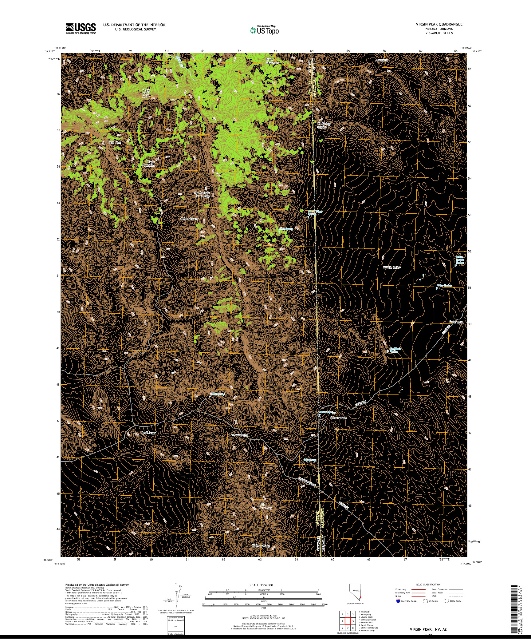USGS US TOPO 7.5-MINUTE MAP FOR VIRGIN PEAK, NV,AZ 2018