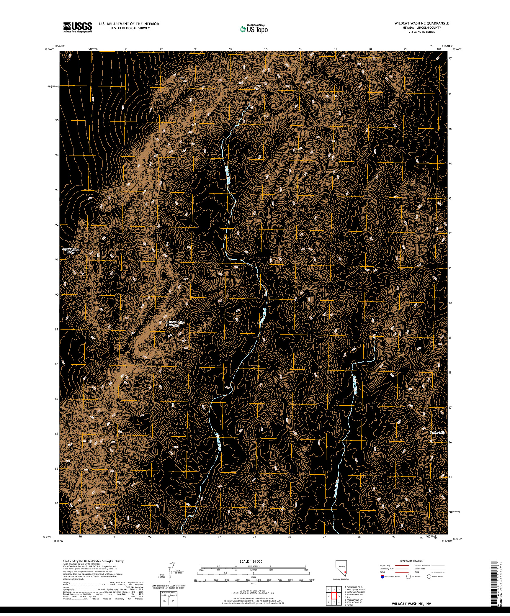 USGS US TOPO 7.5-MINUTE MAP FOR WILDCAT WASH NE, NV 2018