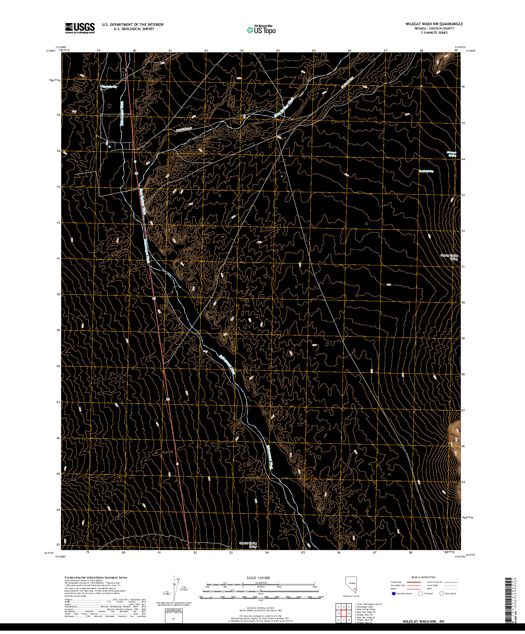 USGS US TOPO 7.5-MINUTE MAP FOR WILDCAT WASH NW, NV 2018