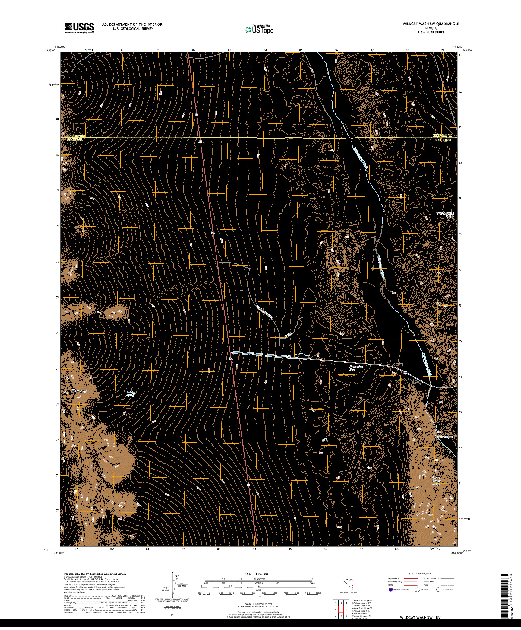 USGS US TOPO 7.5-MINUTE MAP FOR WILDCAT WASH SW, NV 2018