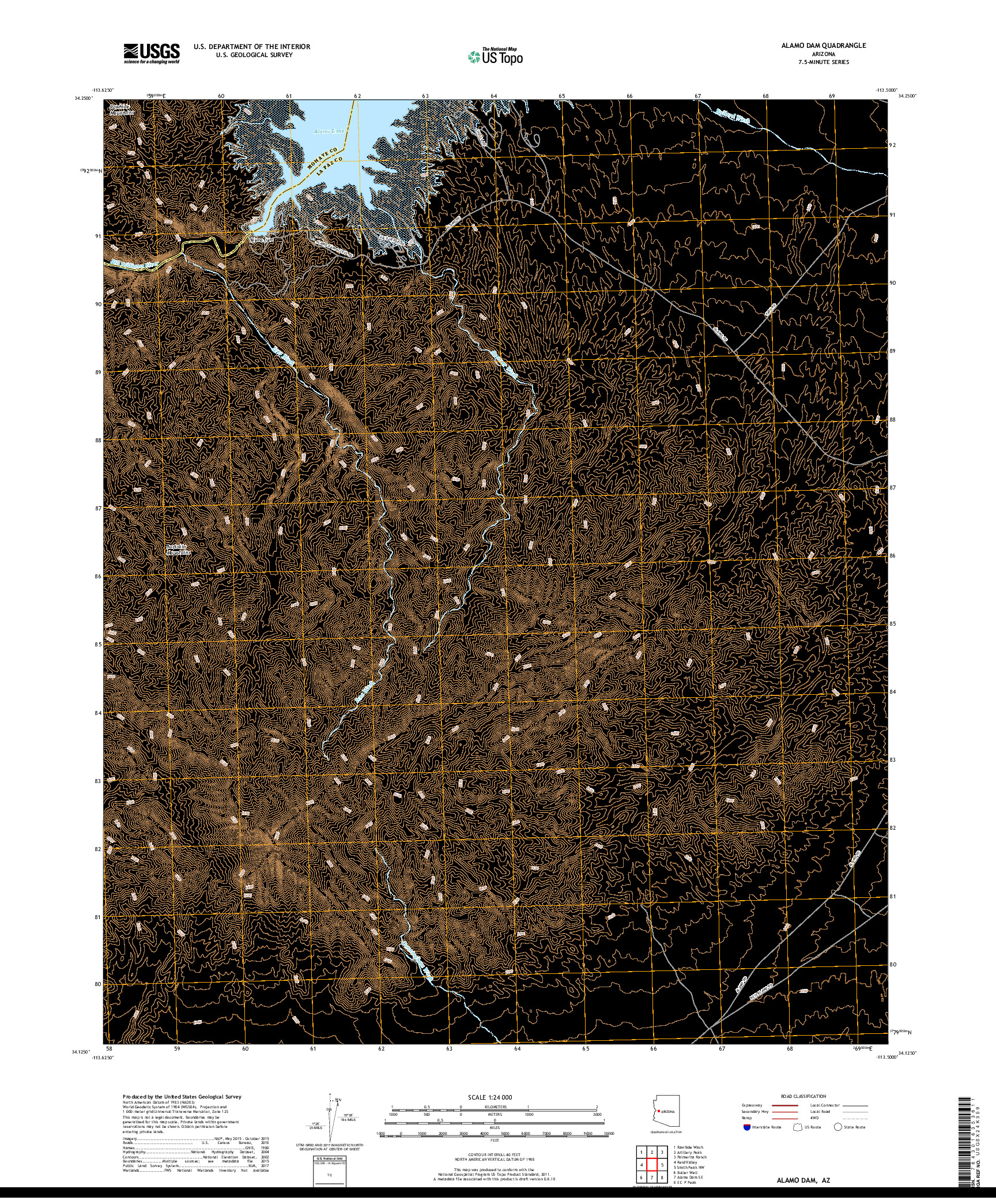USGS US TOPO 7.5-MINUTE MAP FOR ALAMO DAM, AZ 2018