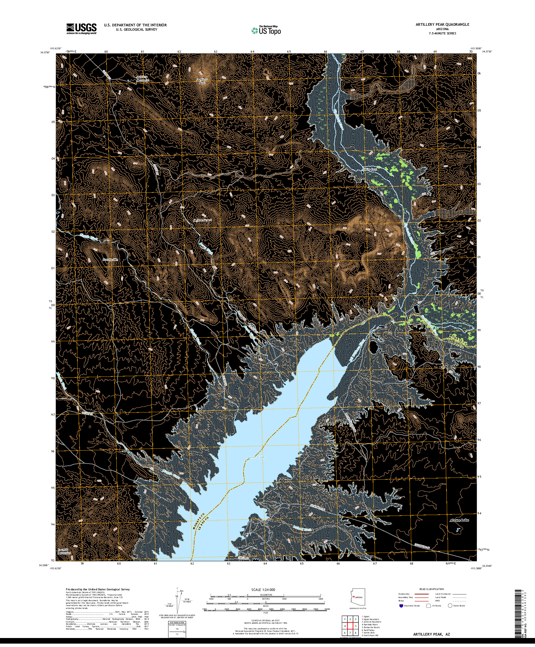 USGS US TOPO 7.5-MINUTE MAP FOR ARTILLERY PEAK, AZ 2018