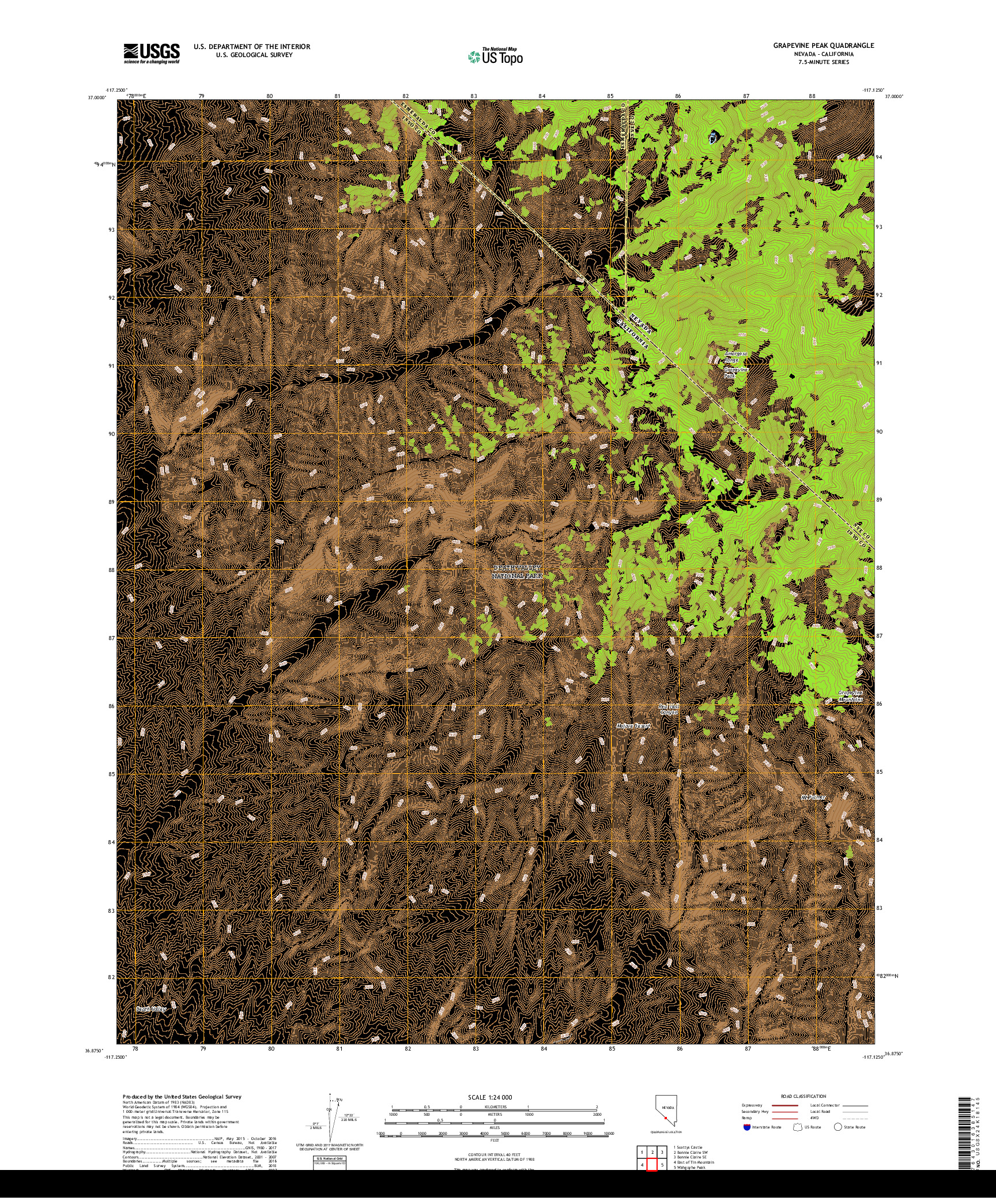 USGS US TOPO 7.5-MINUTE MAP FOR GRAPEVINE PEAK, NV,CA 2018