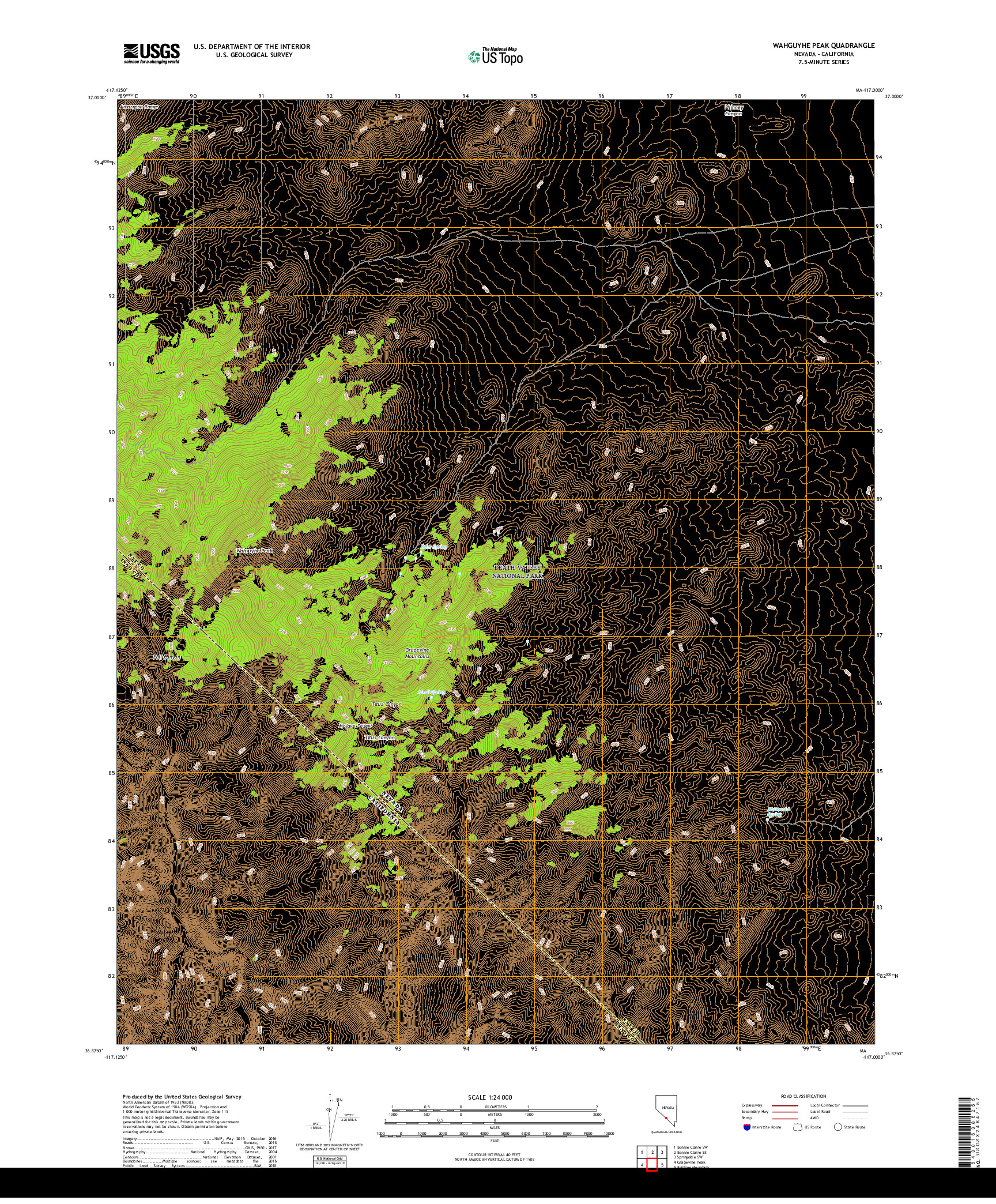 USGS US TOPO 7.5-MINUTE MAP FOR WAHGUYHE PEAK, NV,CA 2018