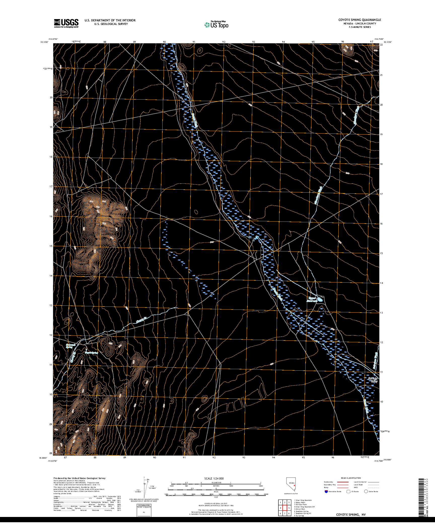 USGS US TOPO 7.5-MINUTE MAP FOR COYOTE SPRING, NV 2018