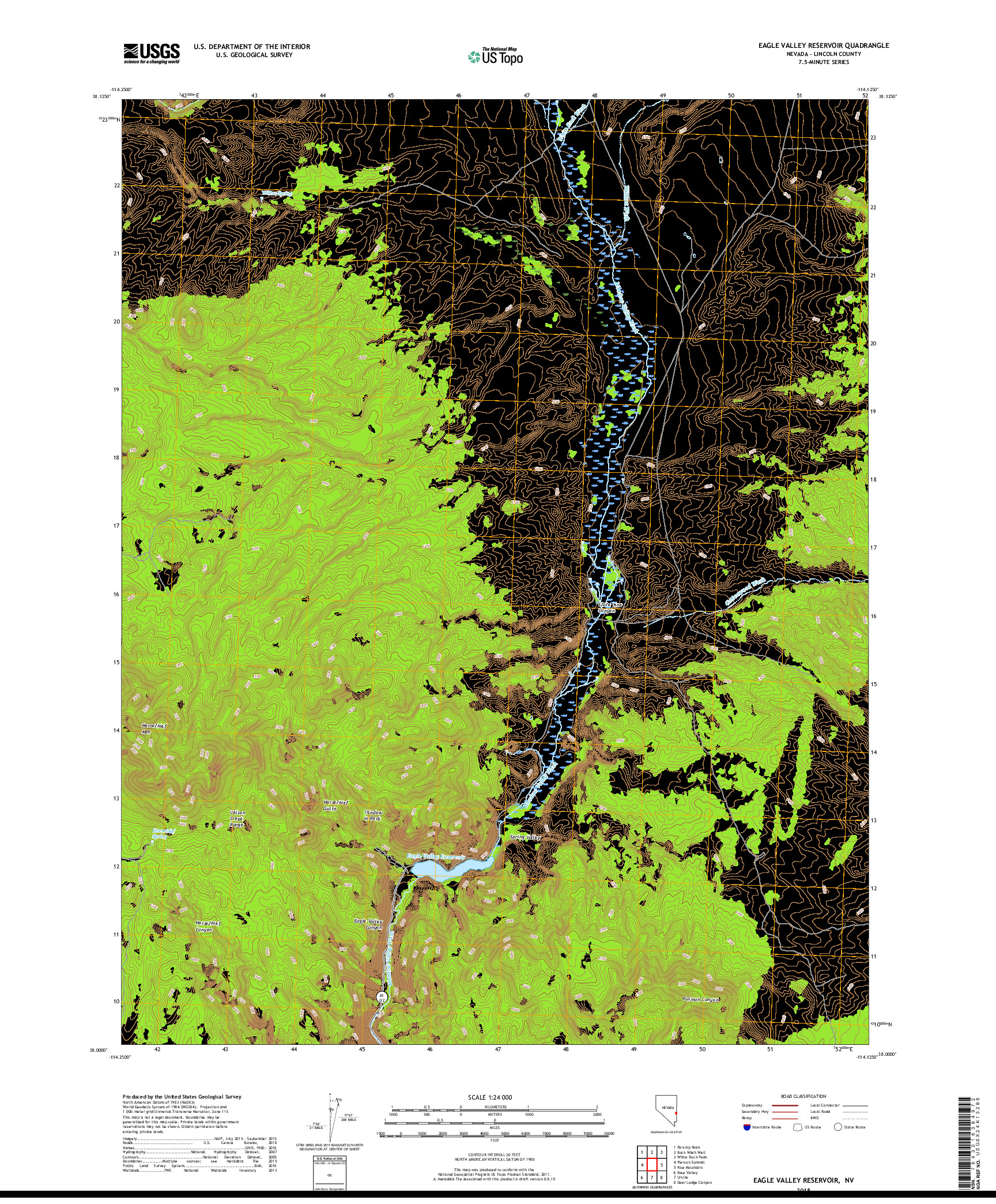 USGS US TOPO 7.5-MINUTE MAP FOR EAGLE VALLEY RESERVOIR, NV 2018
