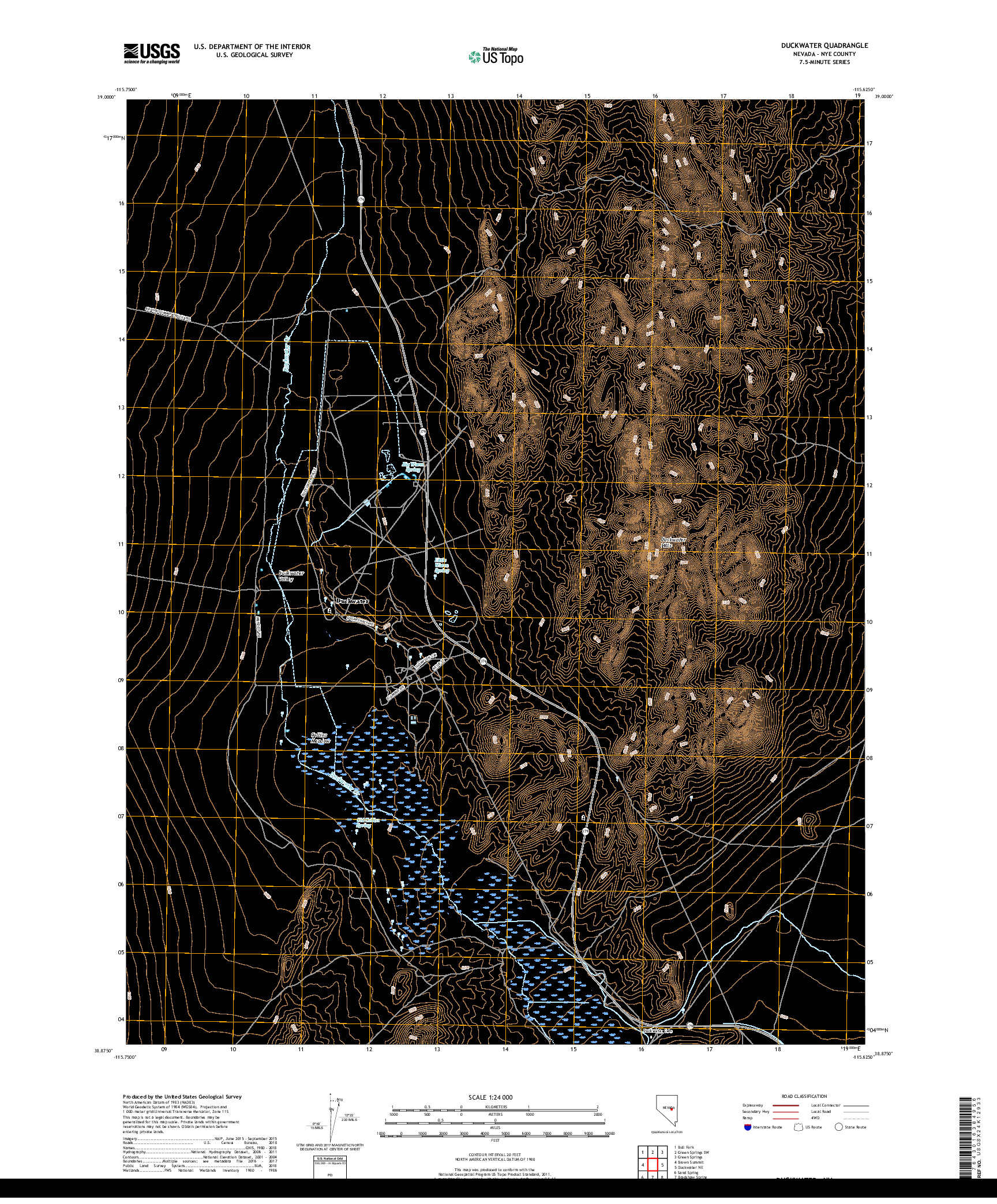 USGS US TOPO 7.5-MINUTE MAP FOR DUCKWATER, NV 2018