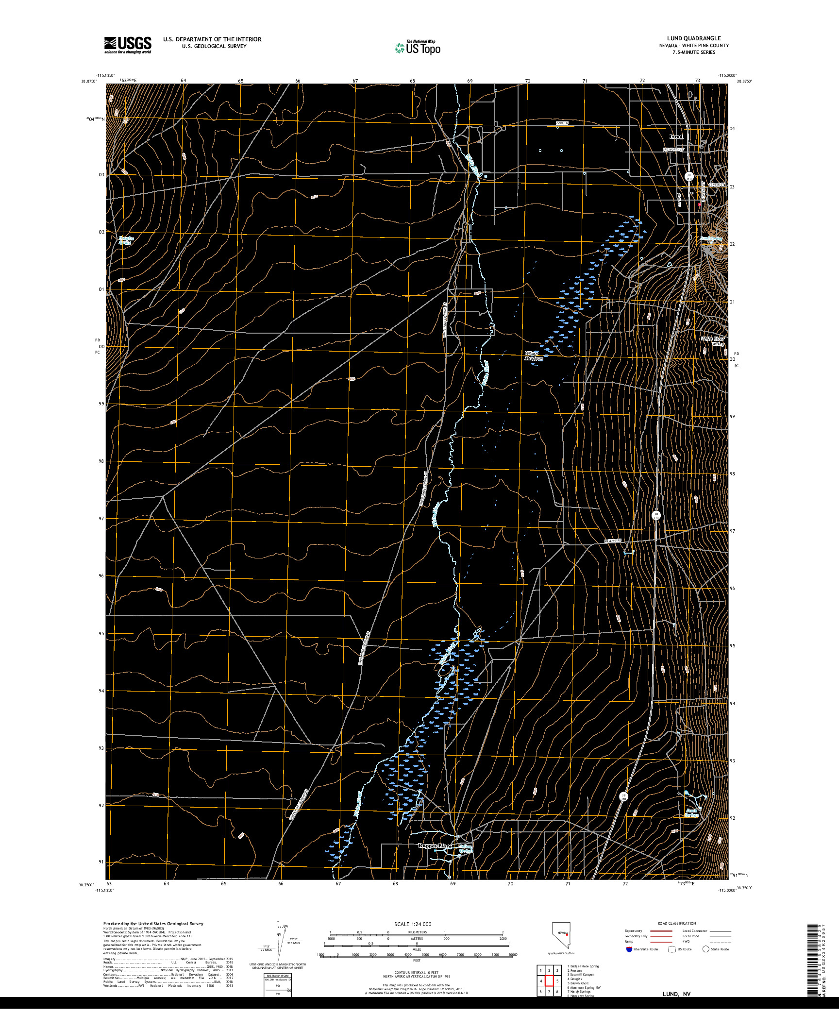 USGS US TOPO 7.5-MINUTE MAP FOR LUND, NV 2018