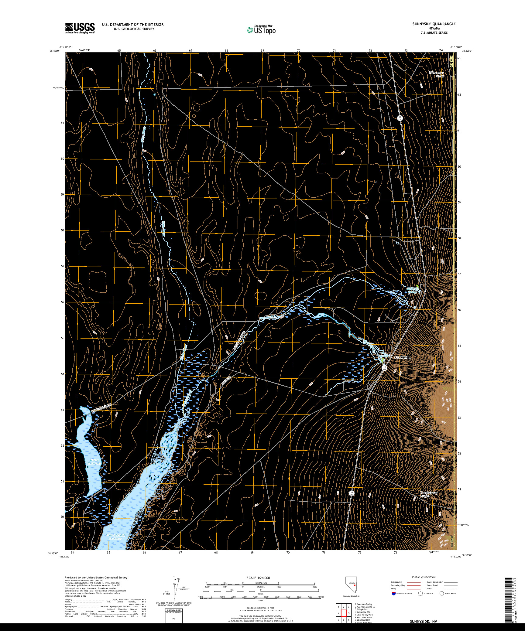 USGS US TOPO 7.5-MINUTE MAP FOR SUNNYSIDE, NV 2018