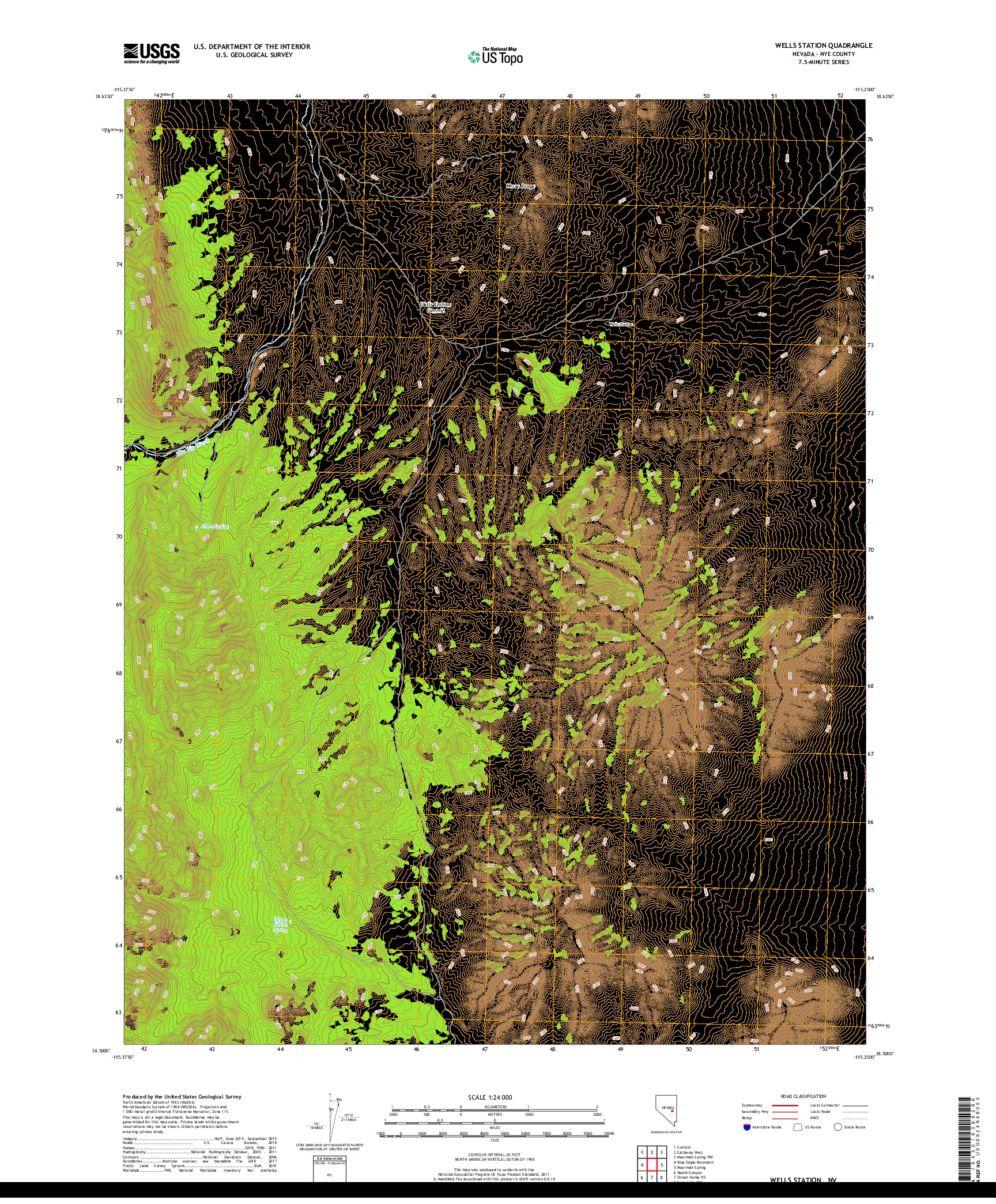 USGS US TOPO 7.5-MINUTE MAP FOR WELLS STATION, NV 2018