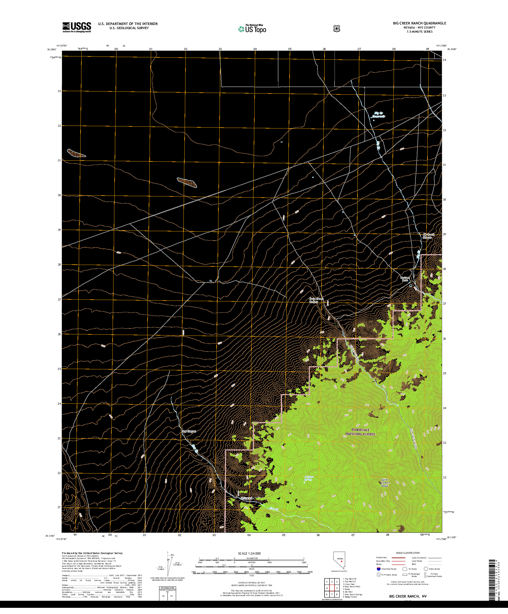 USGS US TOPO 7.5-MINUTE MAP FOR BIG CREEK RANCH, NV 2018