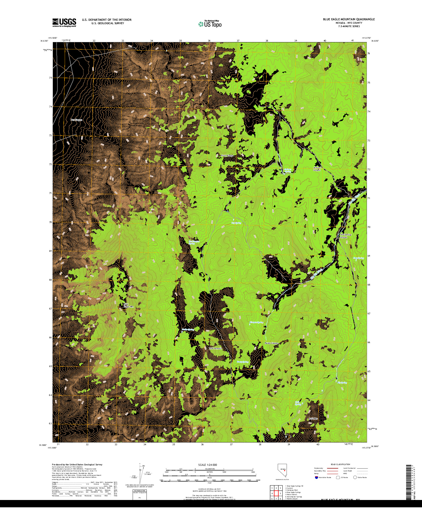 USGS US TOPO 7.5-MINUTE MAP FOR BLUE EAGLE MOUNTAIN, NV 2018