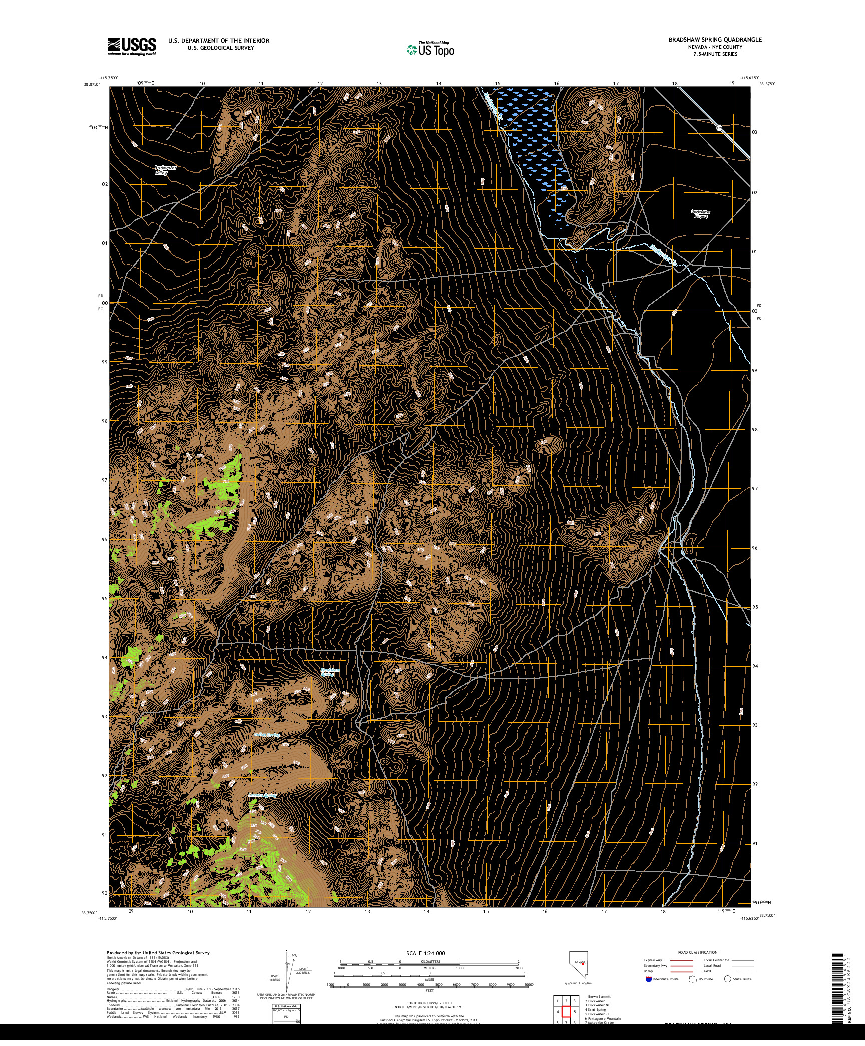 USGS US TOPO 7.5-MINUTE MAP FOR BRADSHAW SPRING, NV 2018