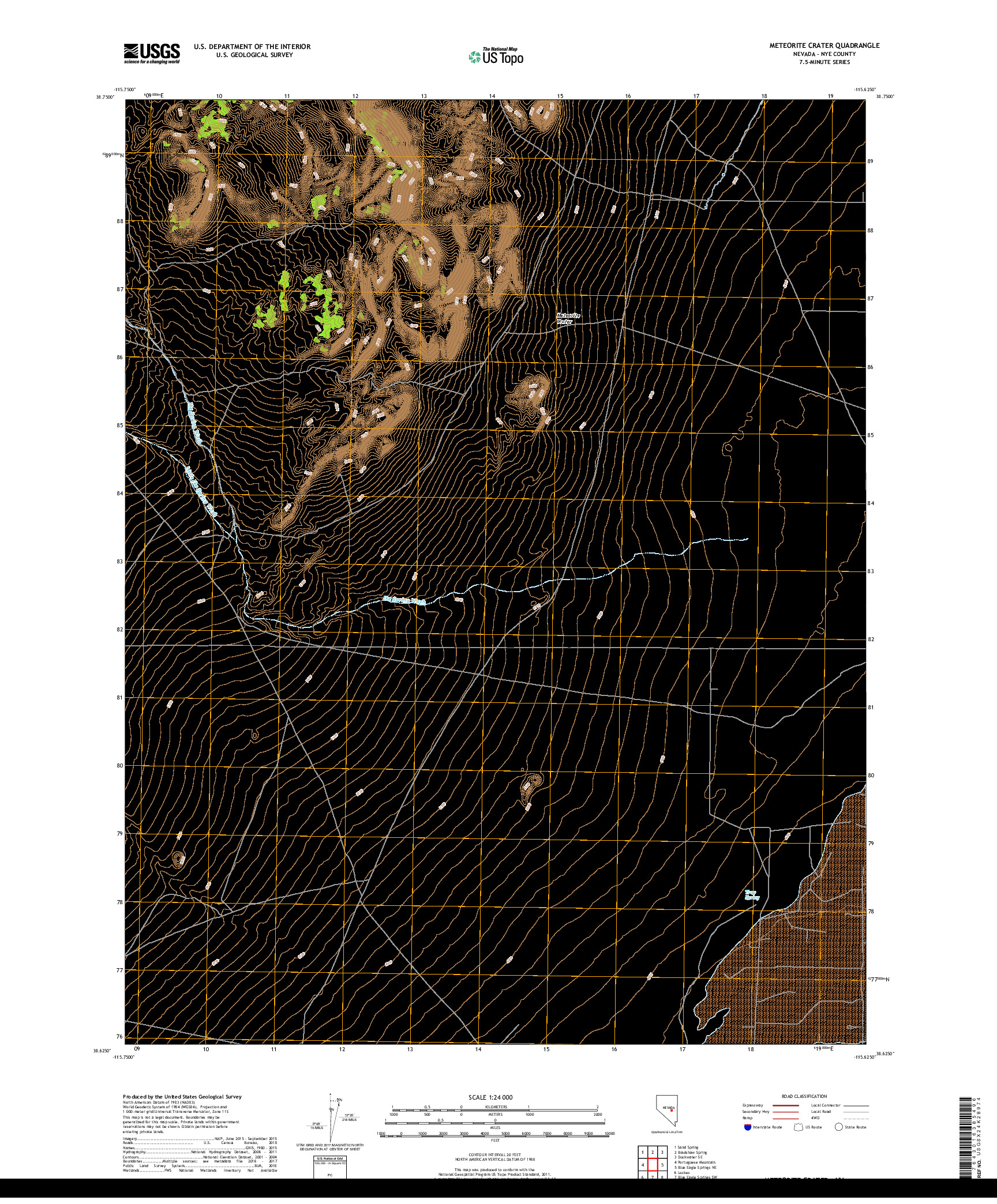 USGS US TOPO 7.5-MINUTE MAP FOR METEORITE CRATER, NV 2018