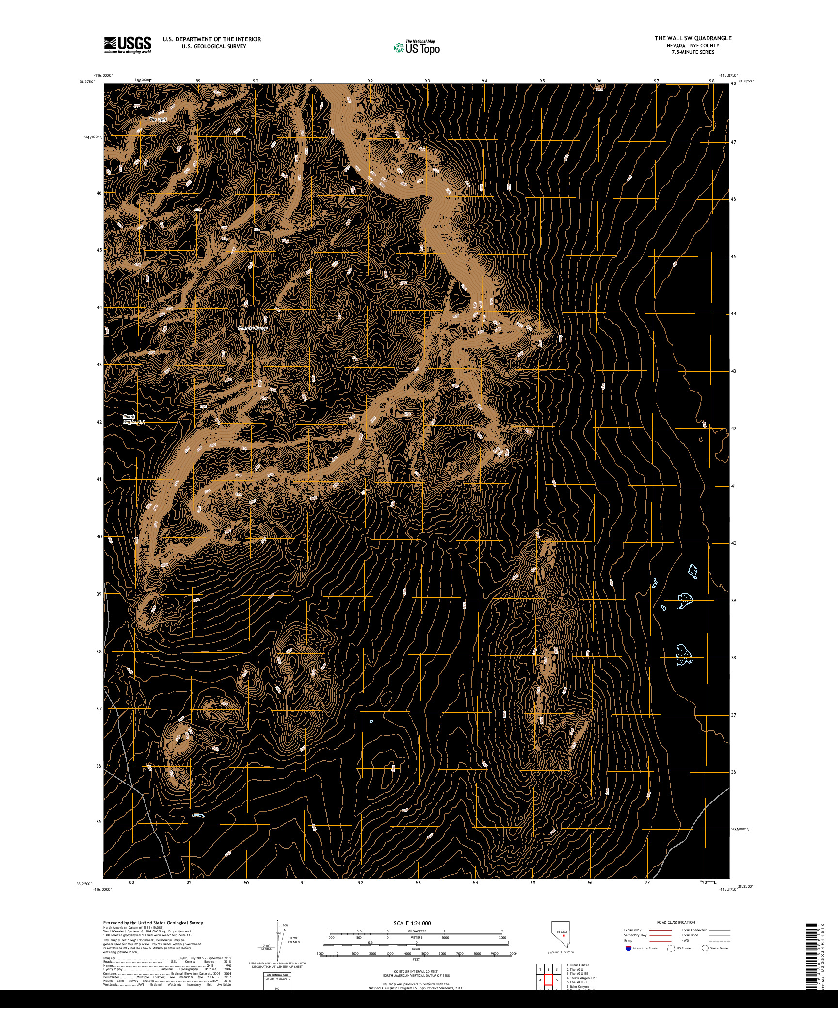 USGS US TOPO 7.5-MINUTE MAP FOR THE WALL SW, NV 2018