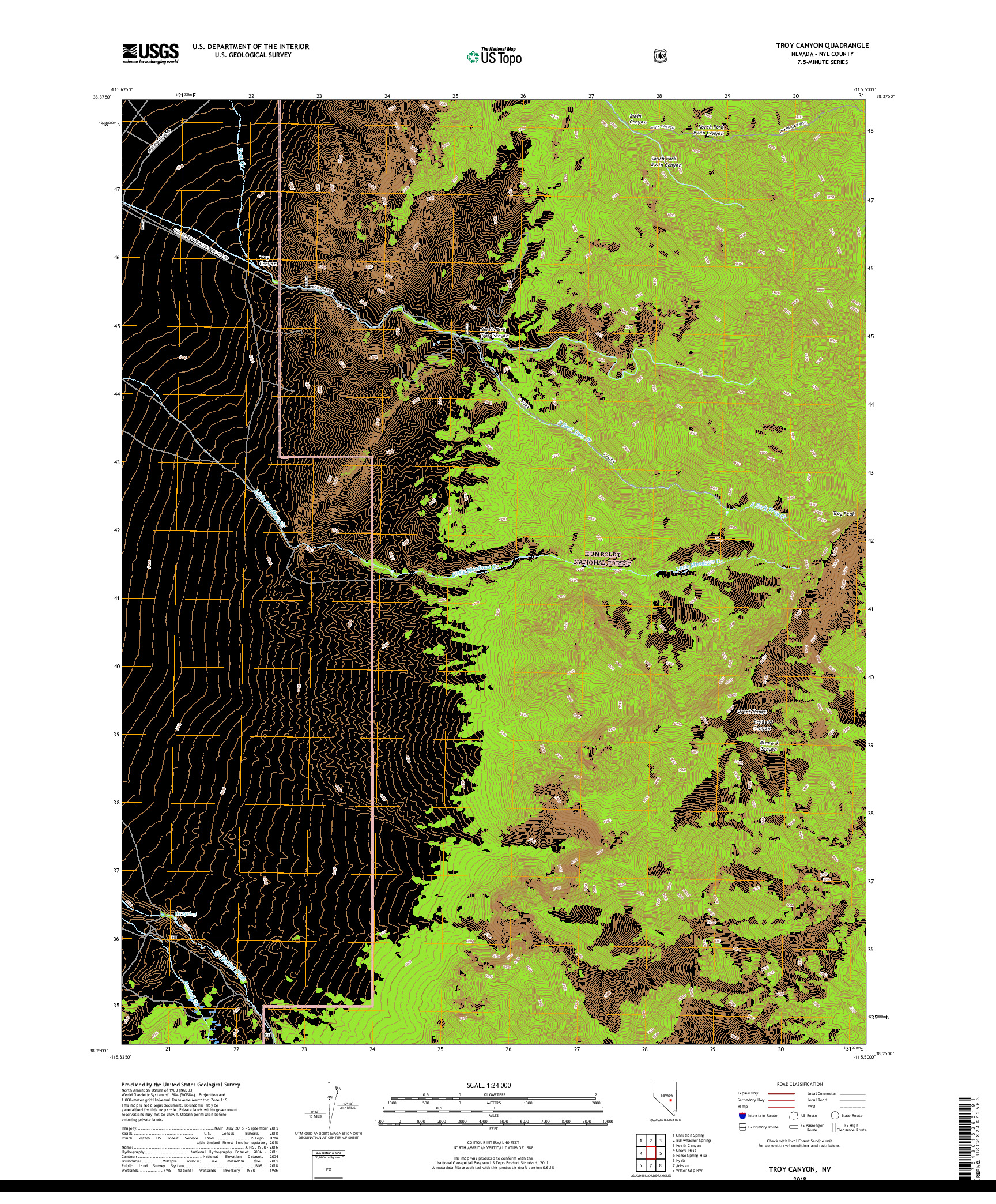 USGS US TOPO 7.5-MINUTE MAP FOR TROY CANYON, NV 2018