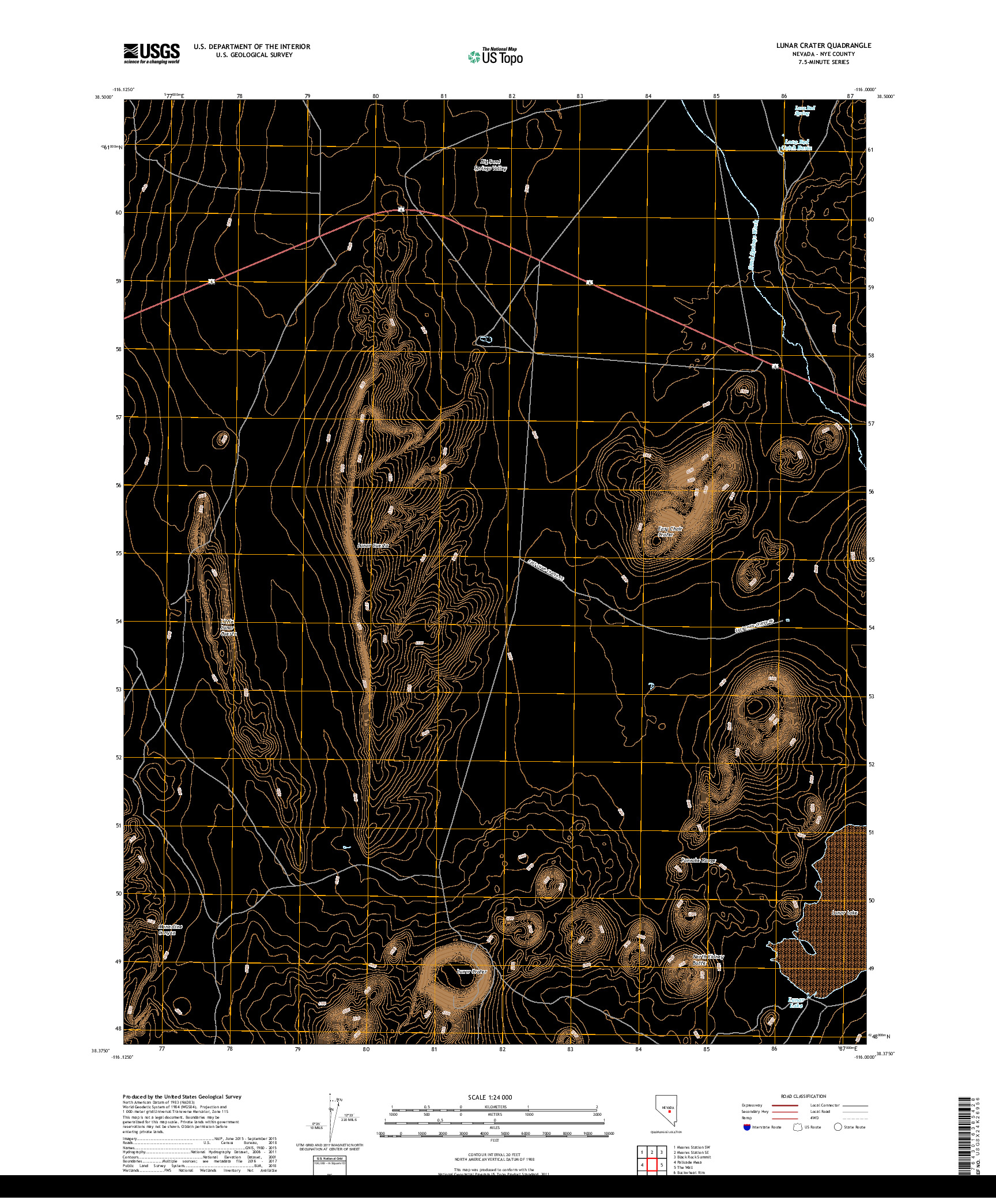 USGS US TOPO 7.5-MINUTE MAP FOR LUNAR CRATER, NV 2018