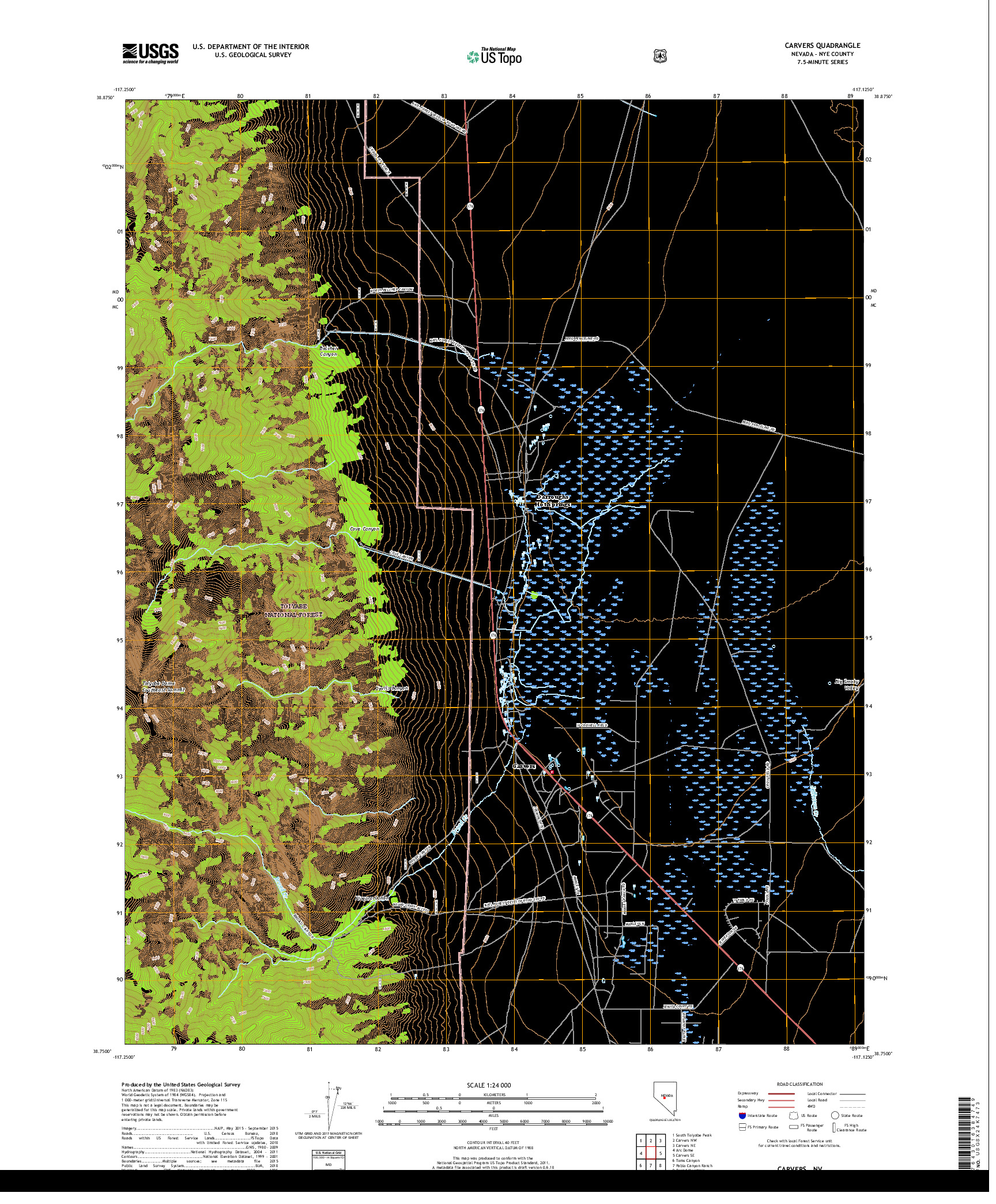USGS US TOPO 7.5-MINUTE MAP FOR CARVERS, NV 2018