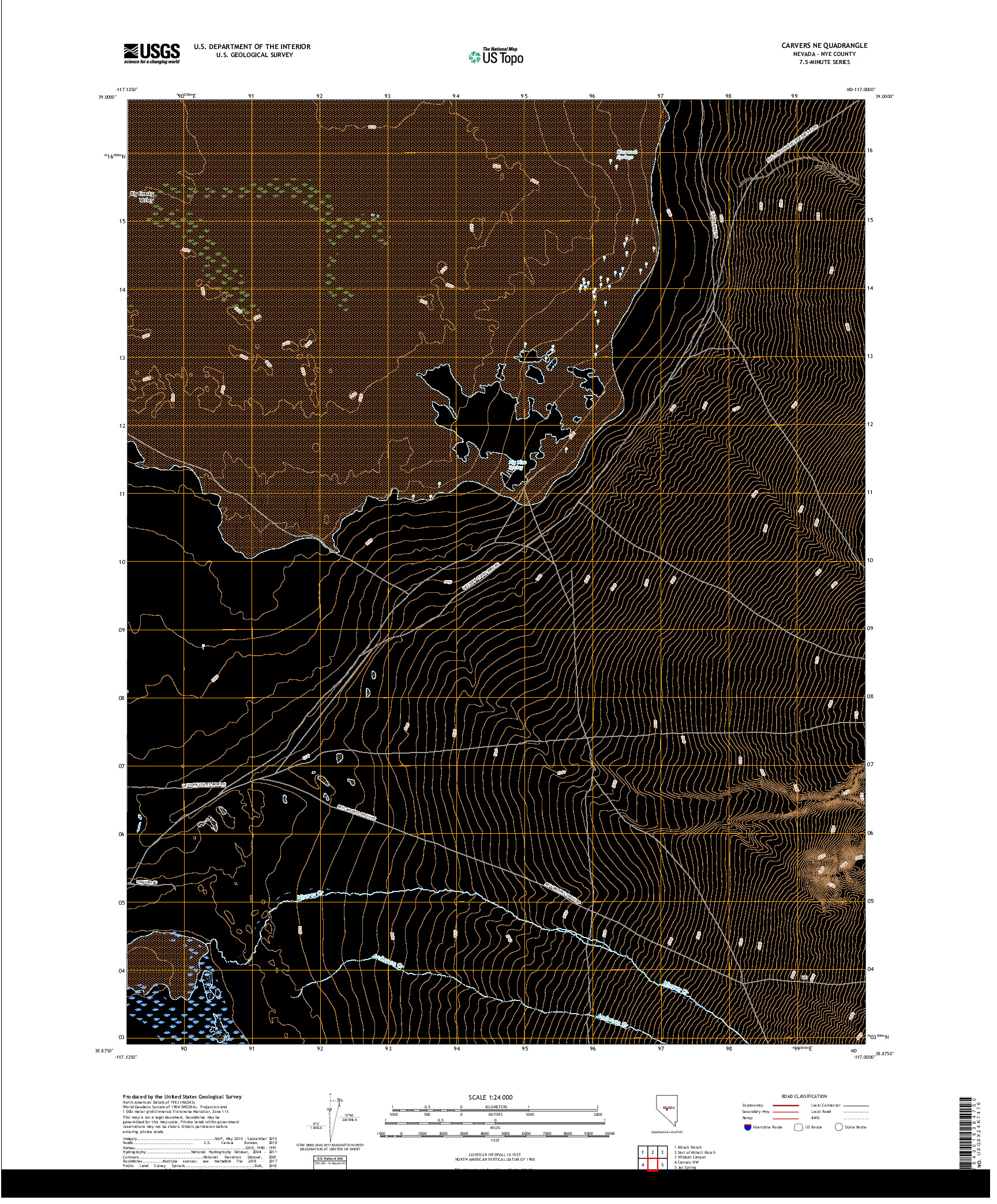 USGS US TOPO 7.5-MINUTE MAP FOR CARVERS NE, NV 2018