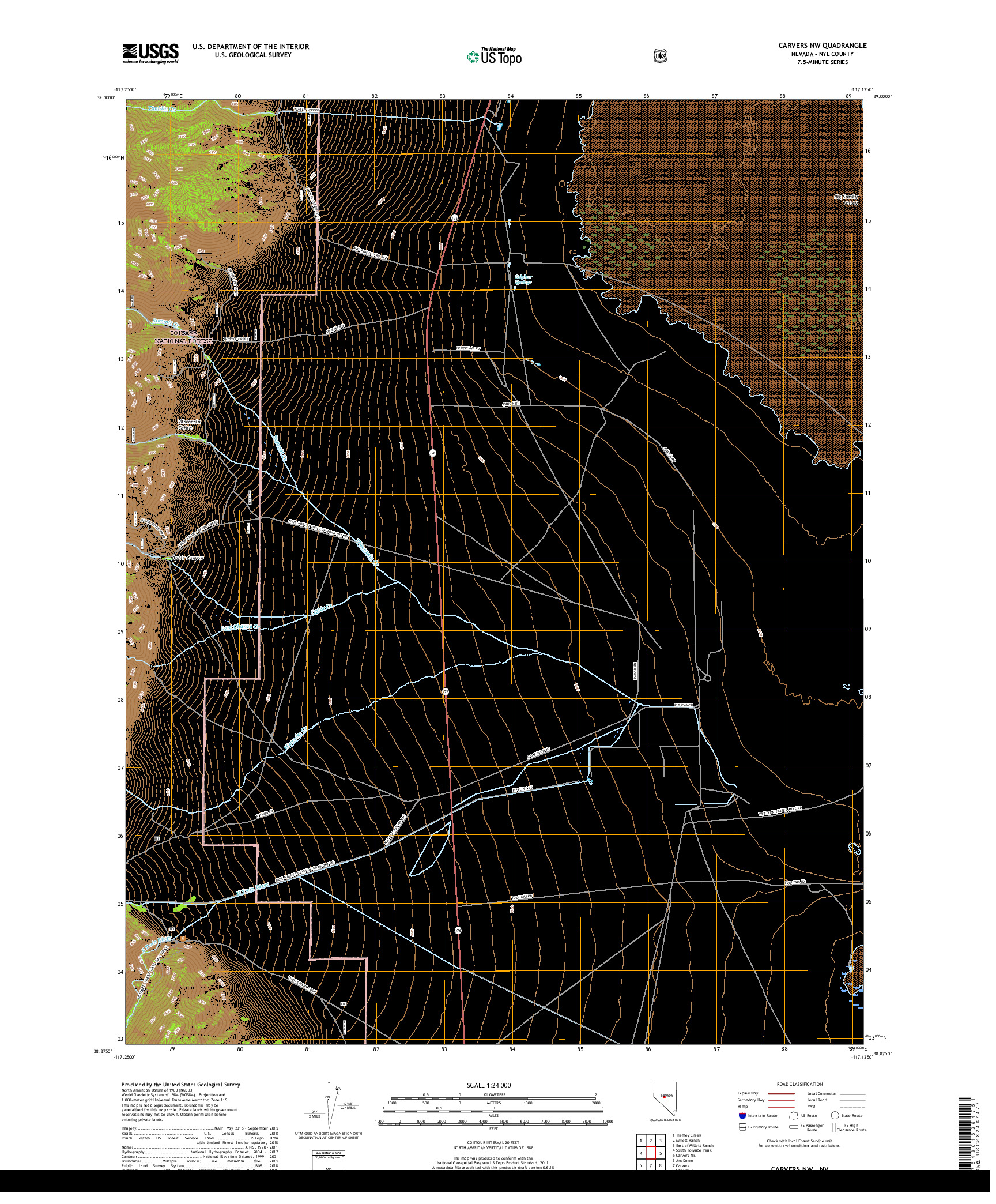 USGS US TOPO 7.5-MINUTE MAP FOR CARVERS NW, NV 2018