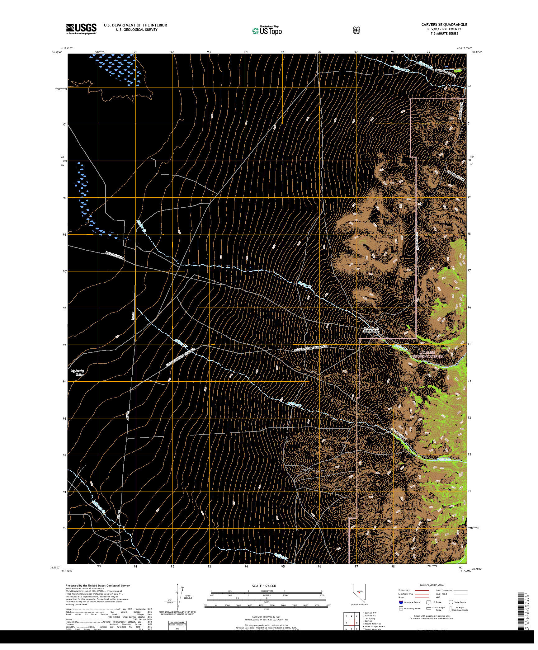 USGS US TOPO 7.5-MINUTE MAP FOR CARVERS SE, NV 2018