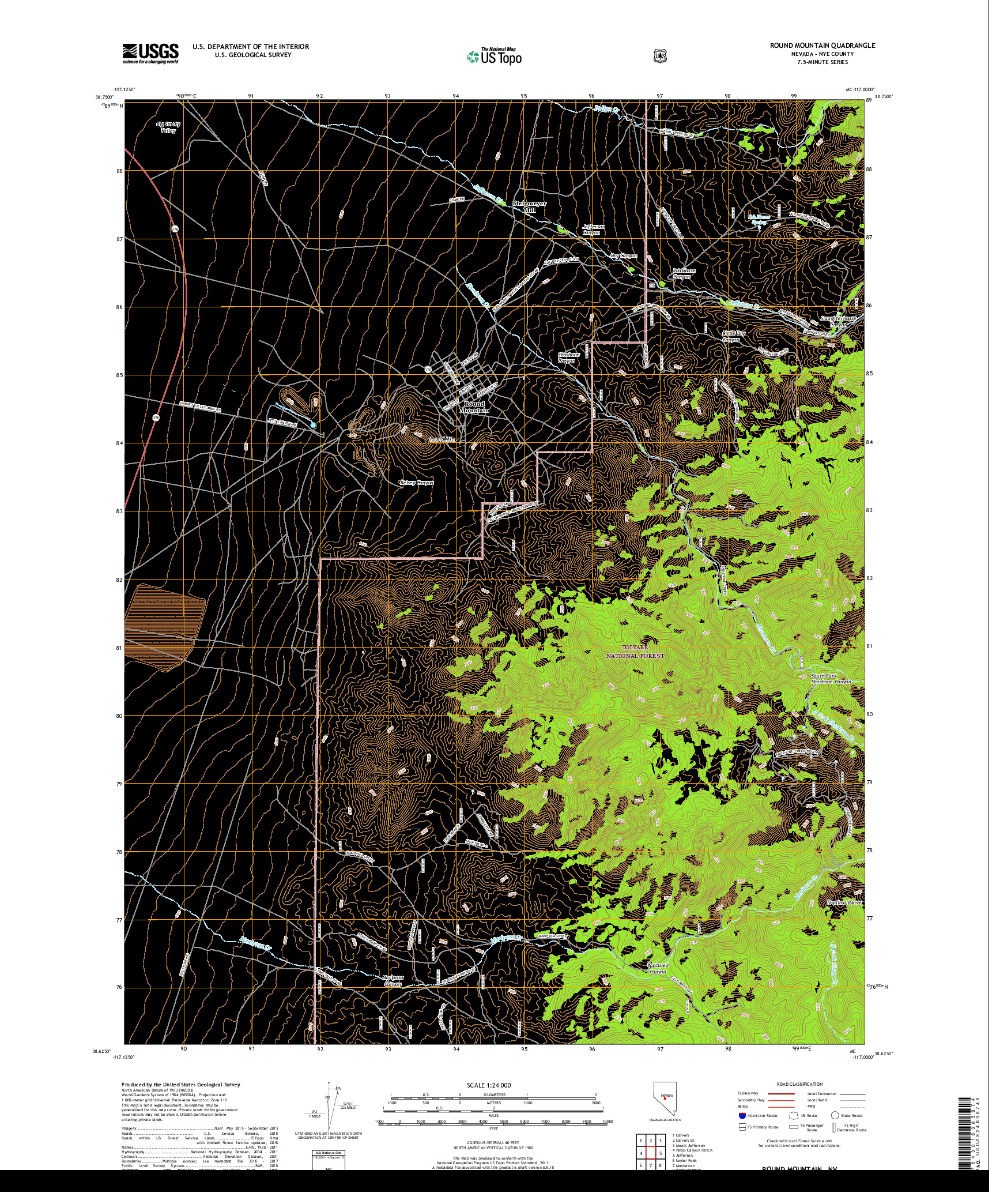 USGS US TOPO 7.5-MINUTE MAP FOR ROUND MOUNTAIN, NV 2018