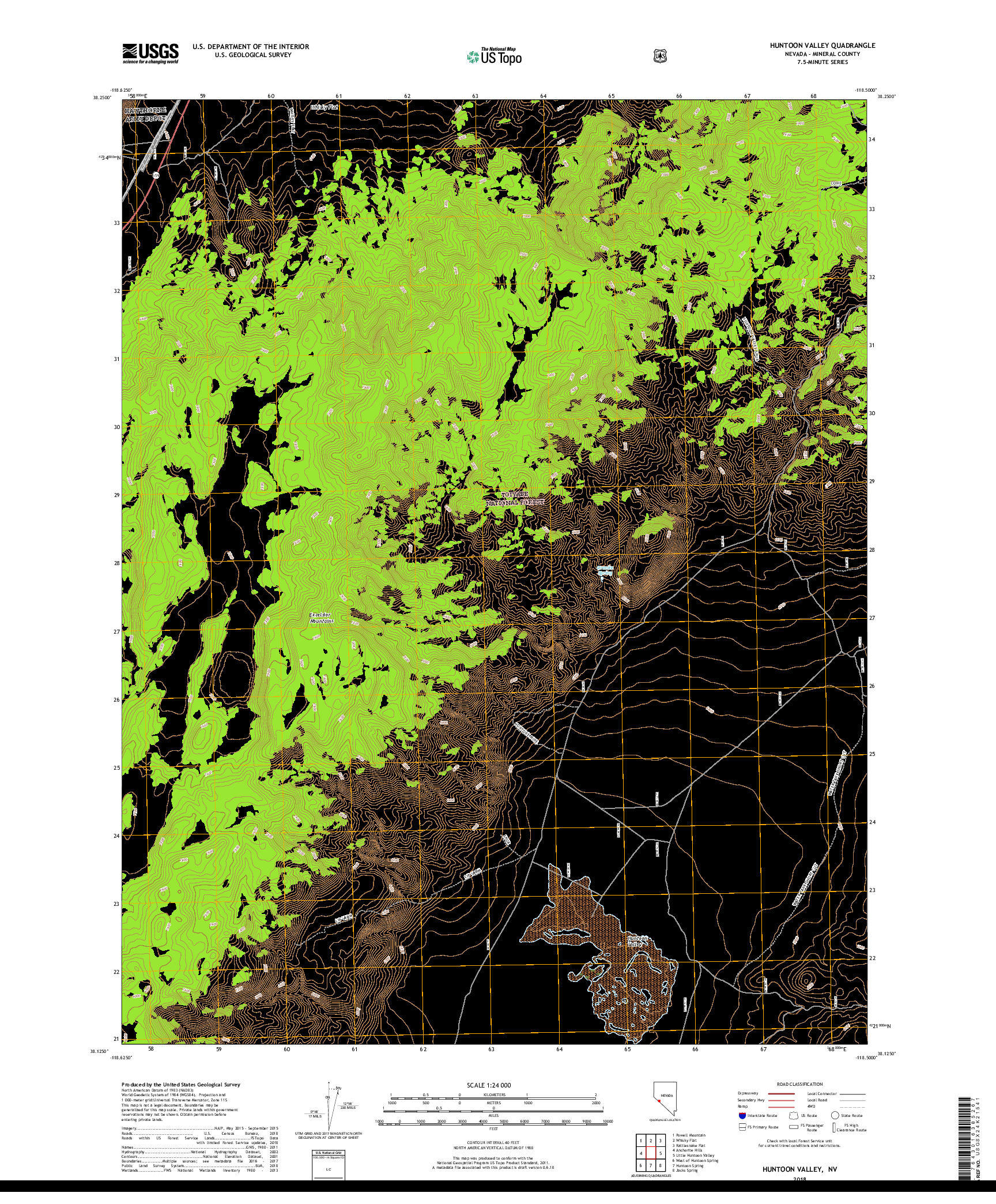 USGS US TOPO 7.5-MINUTE MAP FOR HUNTOON VALLEY, NV 2018