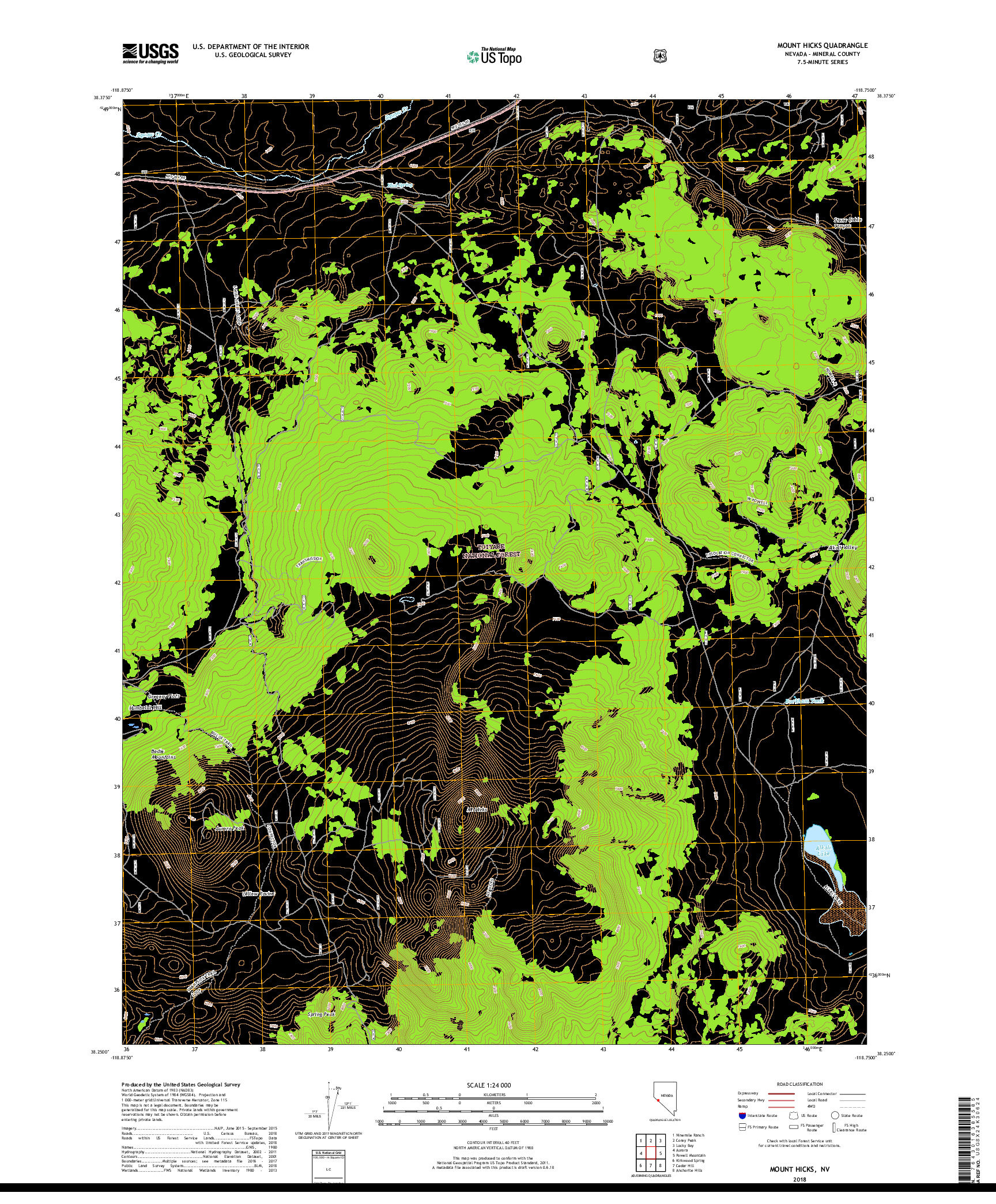 USGS US TOPO 7.5-MINUTE MAP FOR MOUNT HICKS, NV 2018