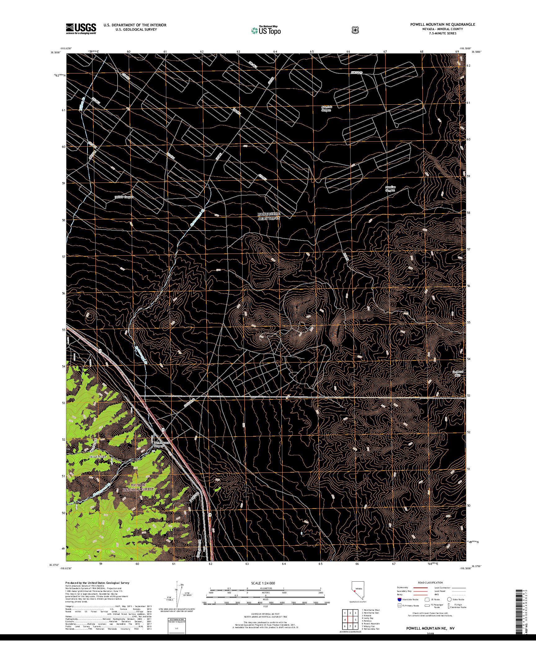 USGS US TOPO 7.5-MINUTE MAP FOR POWELL MOUNTAIN NE, NV 2018