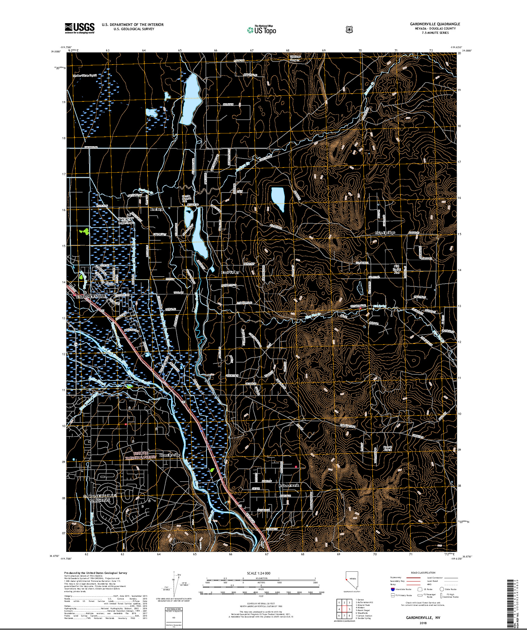 USGS US TOPO 7.5-MINUTE MAP FOR GARDNERVILLE, NV 2018