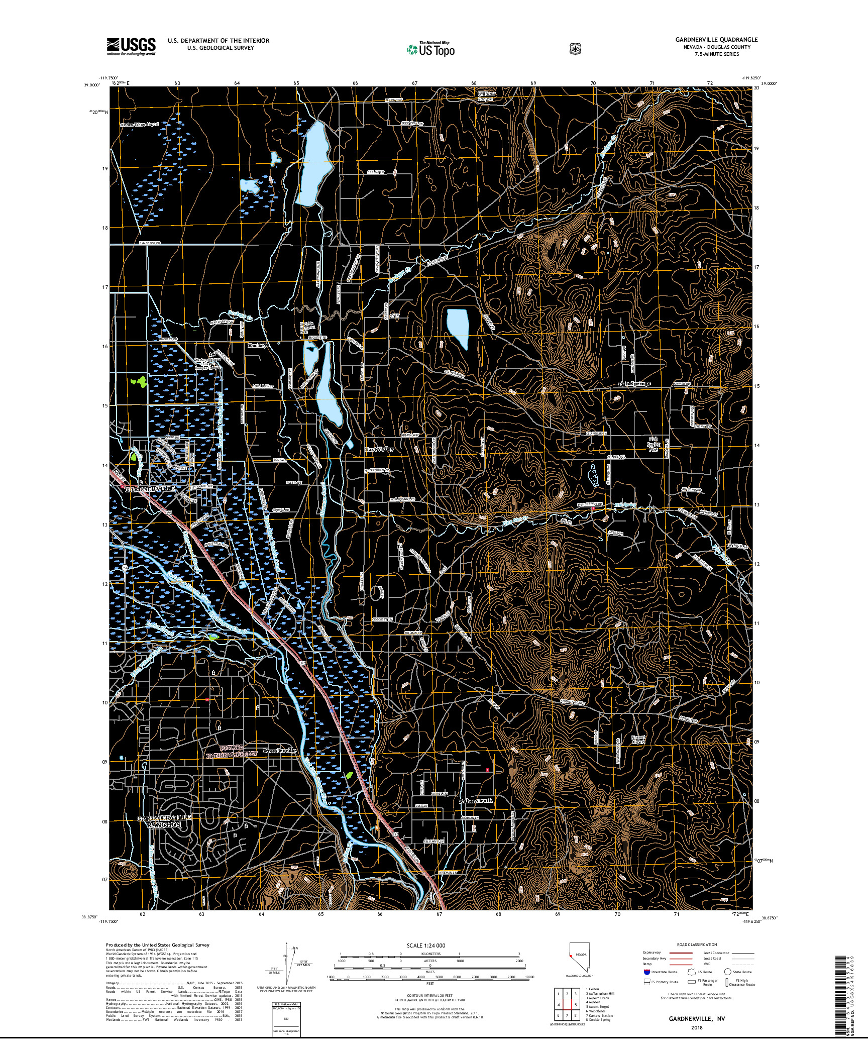 USGS US TOPO 7.5-MINUTE MAP FOR GARDNERVILLE, NV 2018