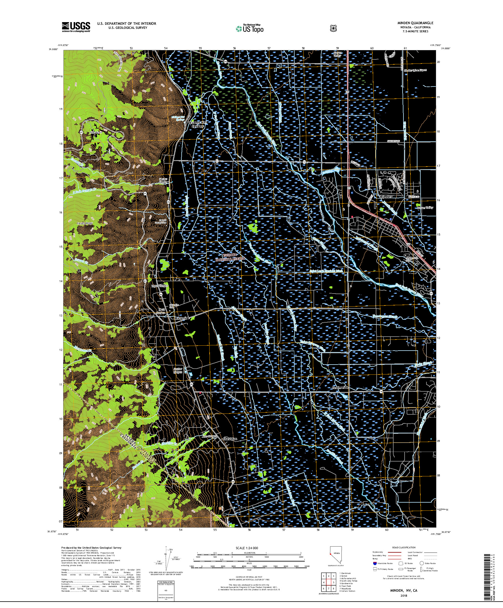 USGS US TOPO 7.5-MINUTE MAP FOR MINDEN, NV,CA 2018