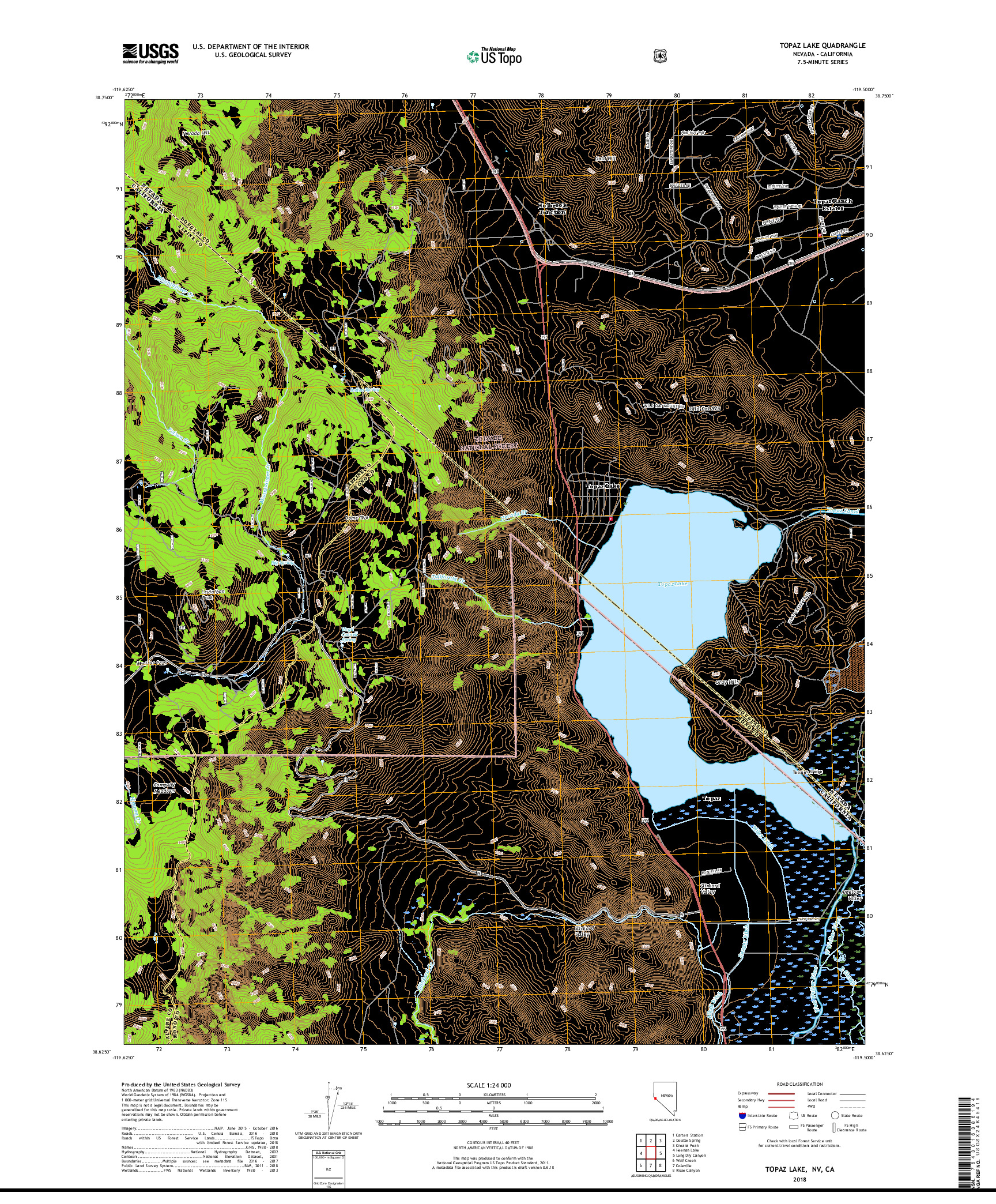 USGS US TOPO 7.5-MINUTE MAP FOR TOPAZ LAKE, NV,CA 2018