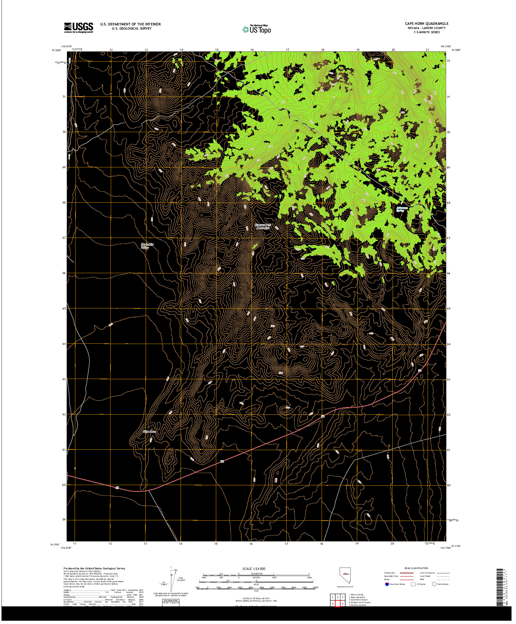 USGS US TOPO 7.5-MINUTE MAP FOR CAPE HORN, NV 2018