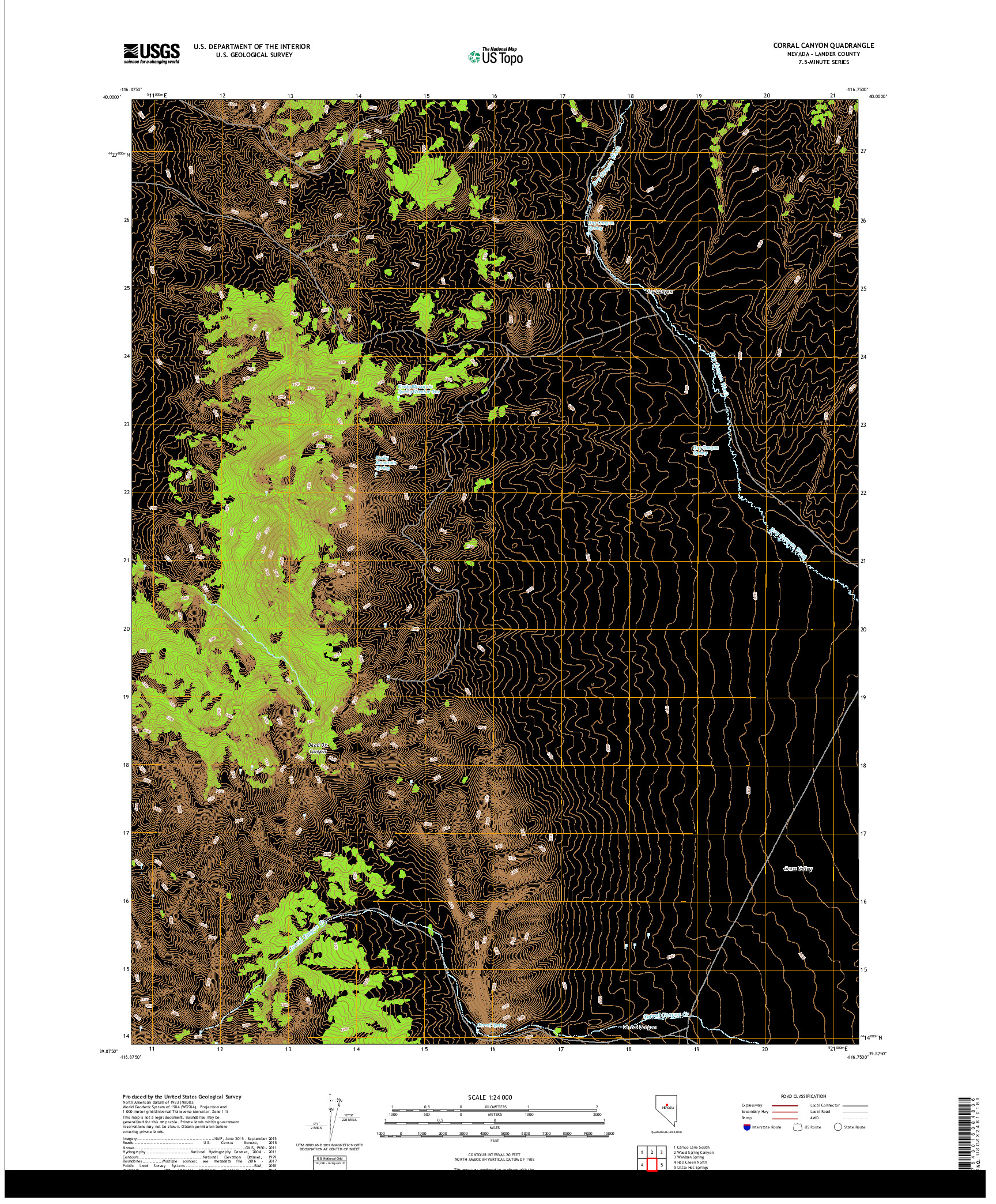 USGS US TOPO 7.5-MINUTE MAP FOR CORRAL CANYON, NV 2018